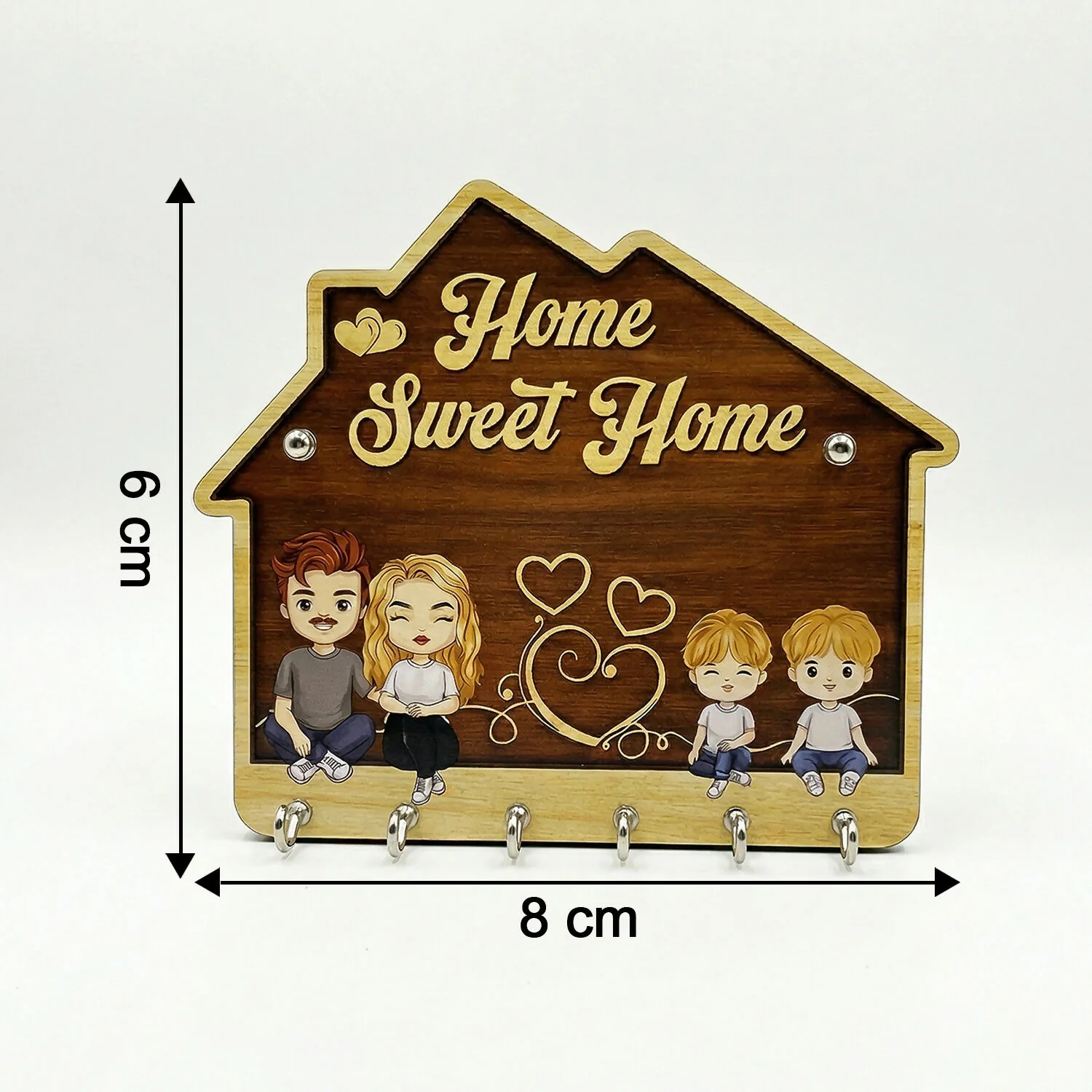 Home Sweet Home Wooden Key Holder with 5 Hooks Decorative Wall Key Stand for Home - Image 6