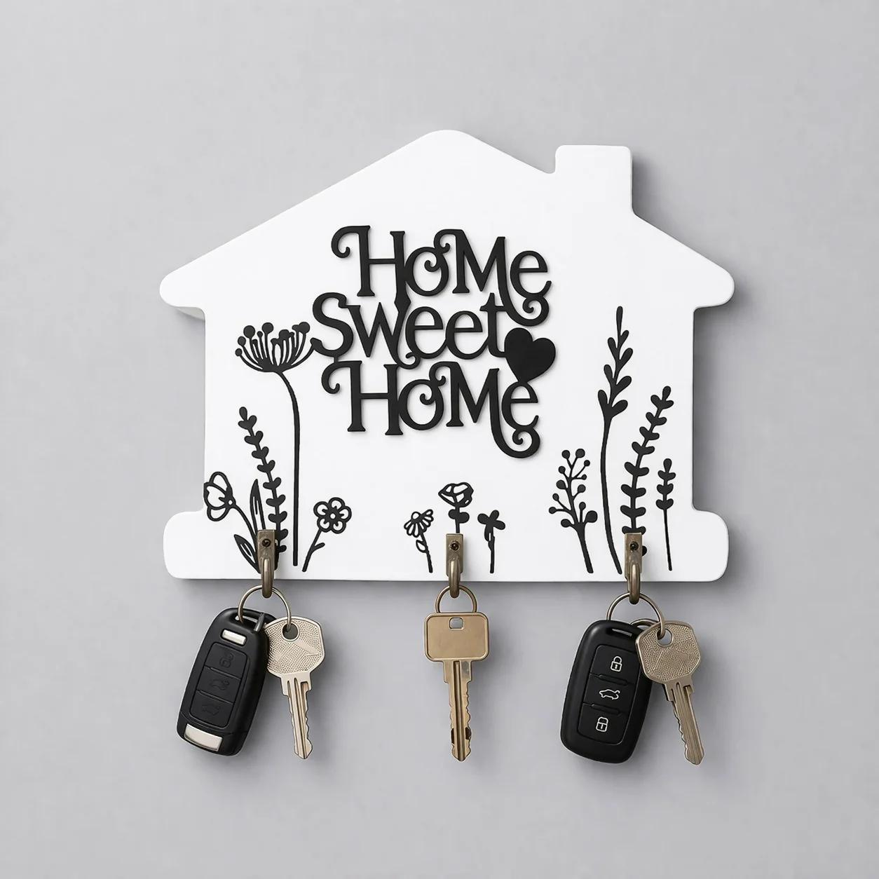 Home Sweet Home Wooden Key Holder Wall Mount with Hooks - Image 3