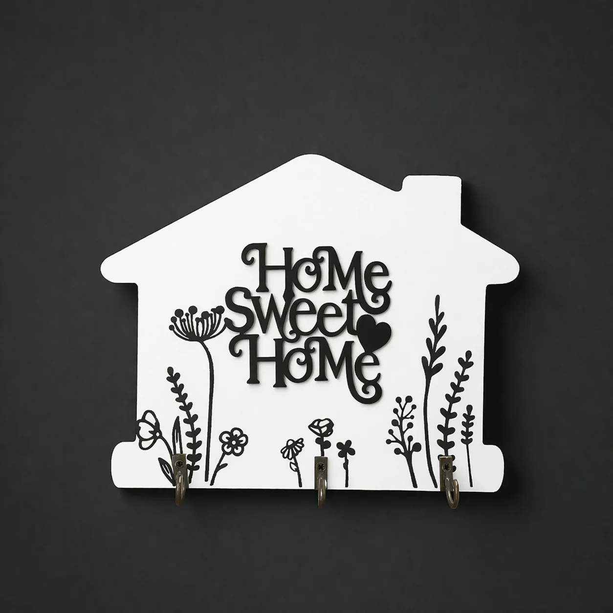 Home Sweet Home Wooden Key Holder Wall Mount with Hooks - Image 4