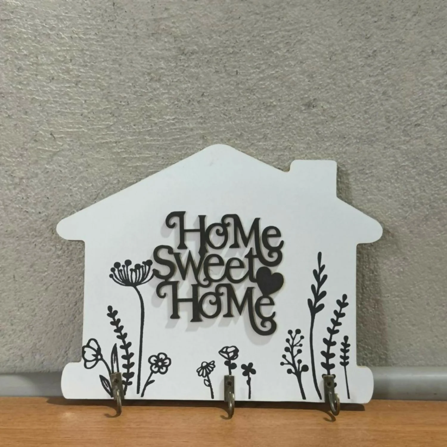 Home Sweet Home Wooden Key Holder Wall Mount with Hooks - Image 5