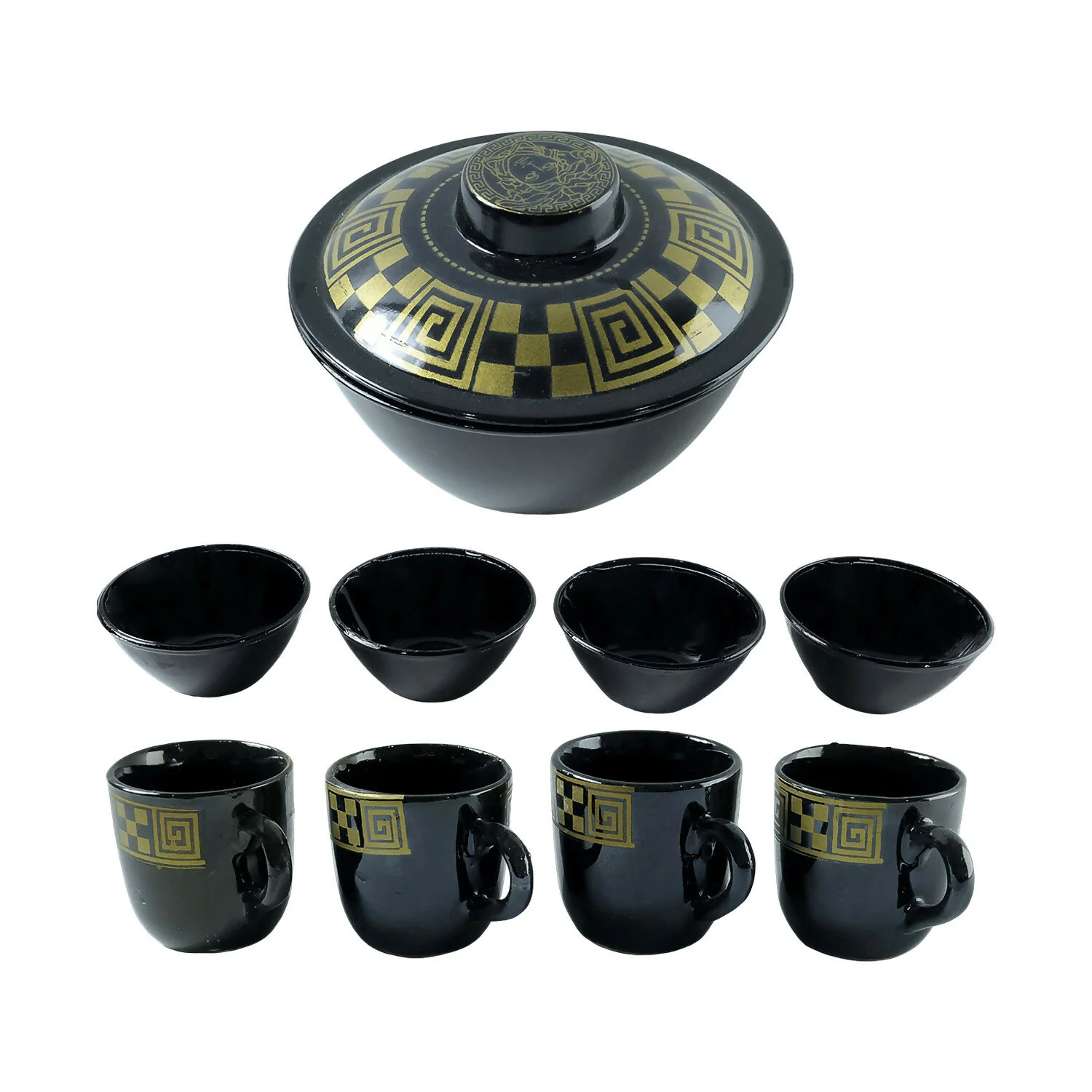 Hot Espresso Cup Set Black Gold Coffee Mug Bowl Set with Serving Pot (9 Pc) - Image 5