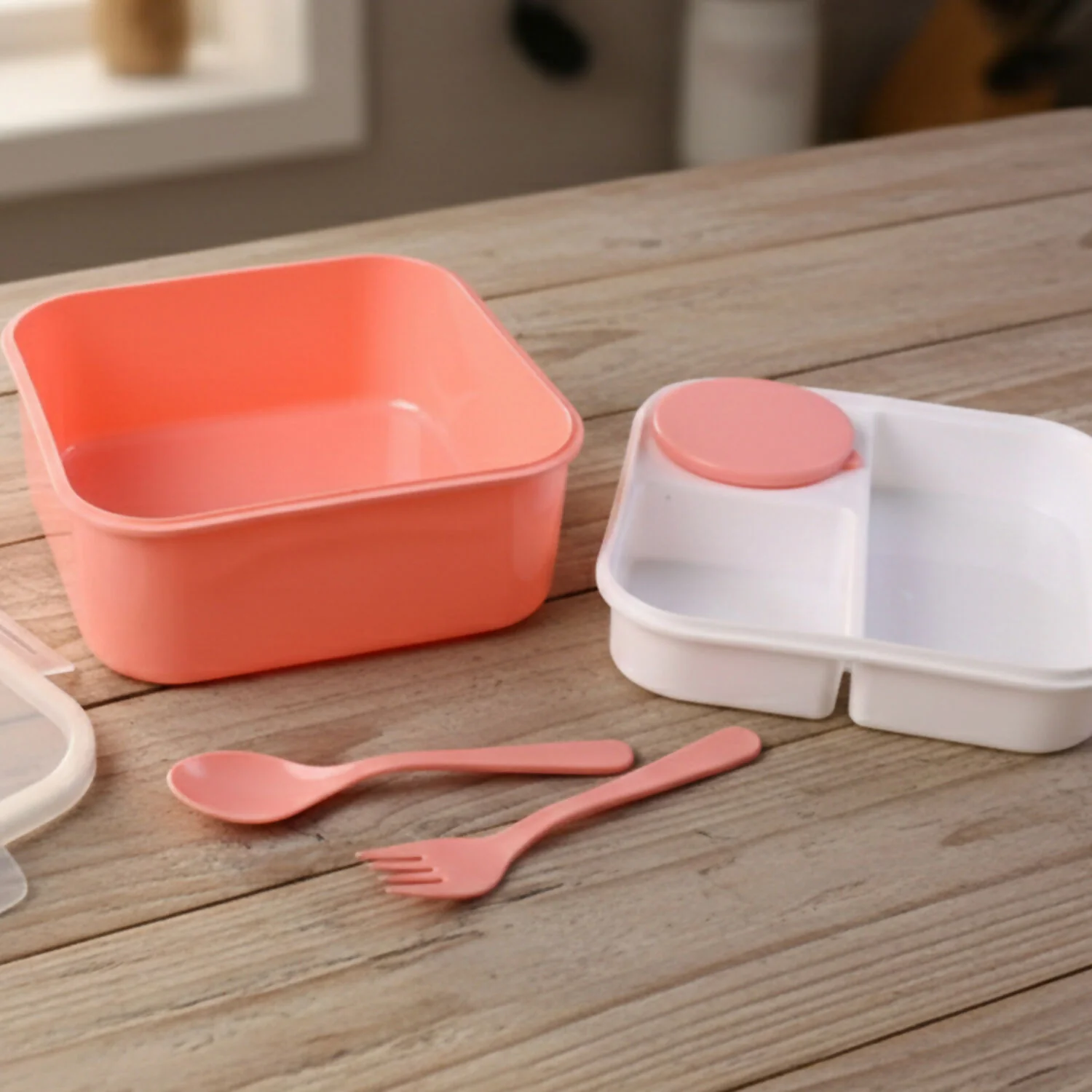 Hungry Lunch Box Combo Set – Unbreakable Plastic Lunch Box with Spoon, Fork & Extra Container for Kids - Image 2