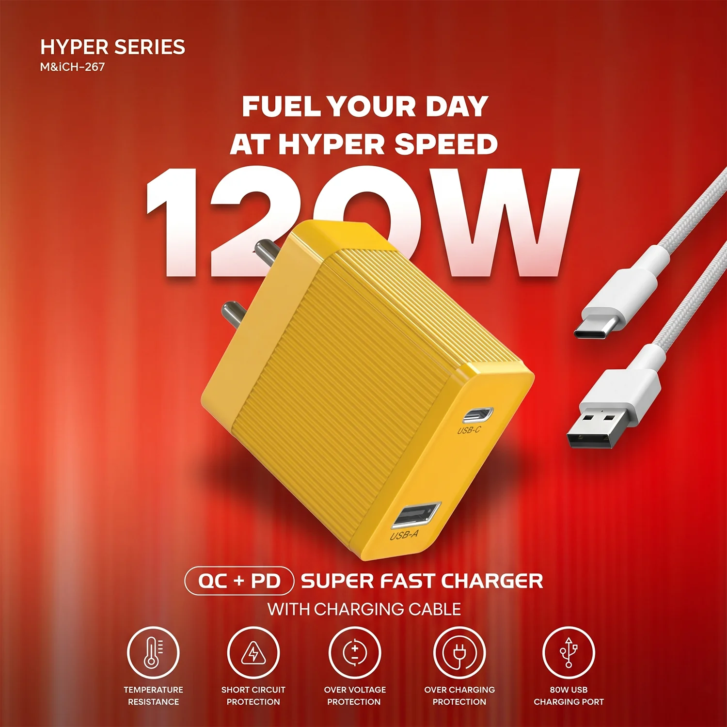 Hyper Series 120W Super Fast Charging Power Adapter with Type-C Cable - Image 3