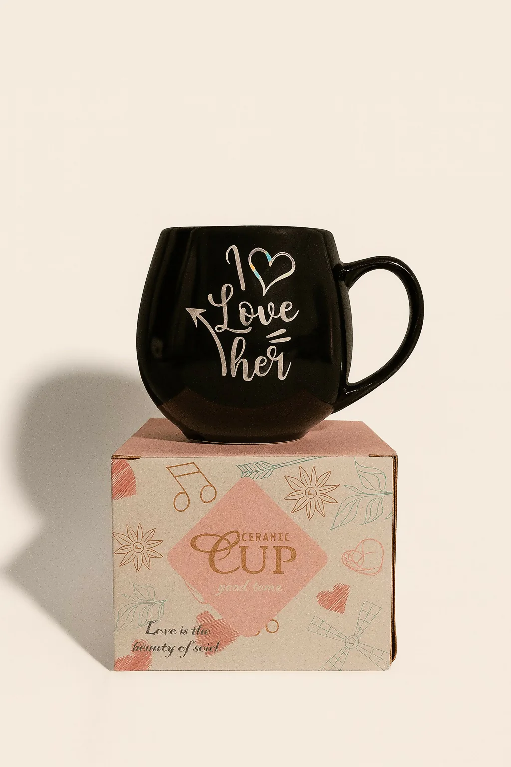 “I Love Her” Black Ceramic Coffee Mug with Handle - Image 2