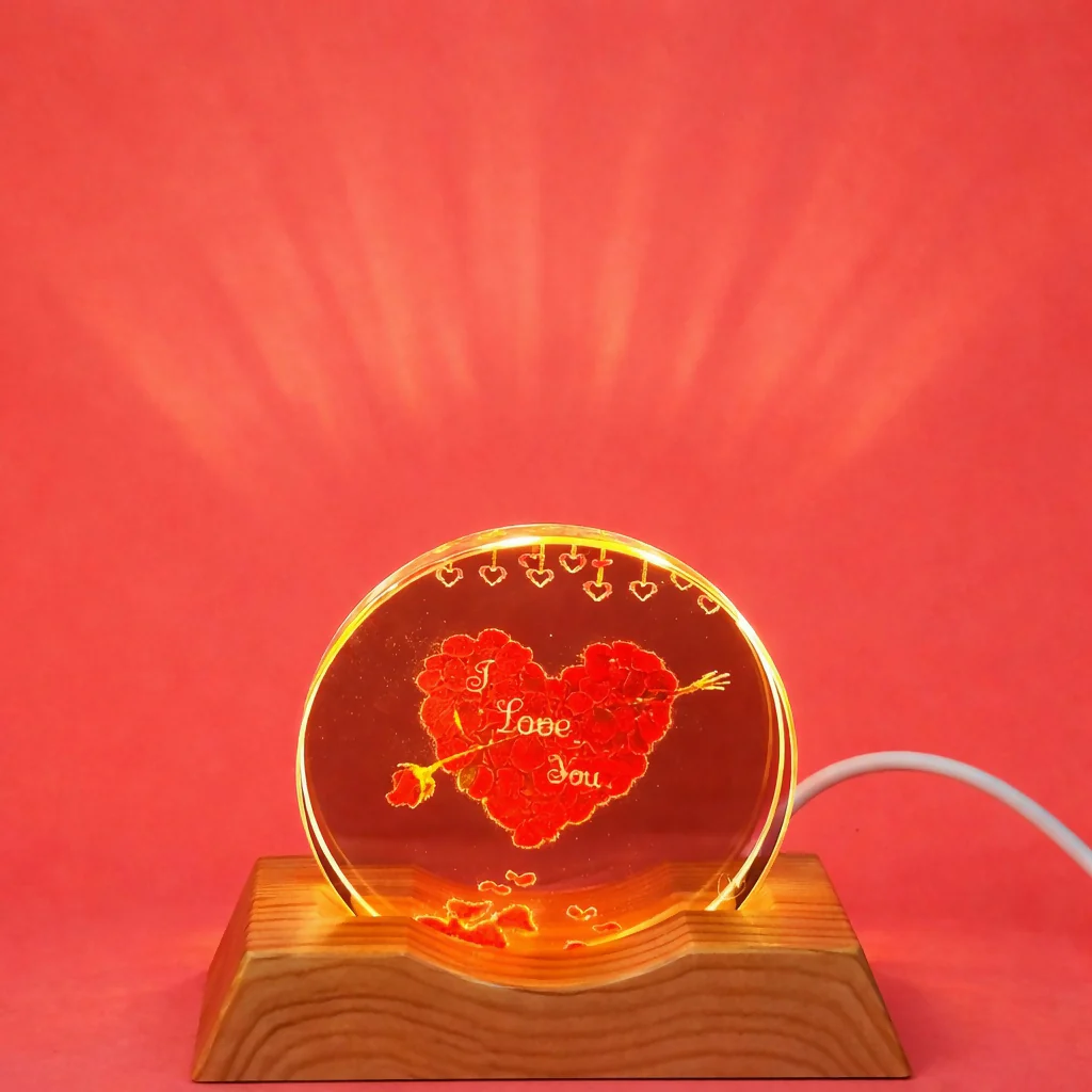 I Love You Heart Acrylic LED Lamp with Wooden Base Romantic Gift Light - Image 2