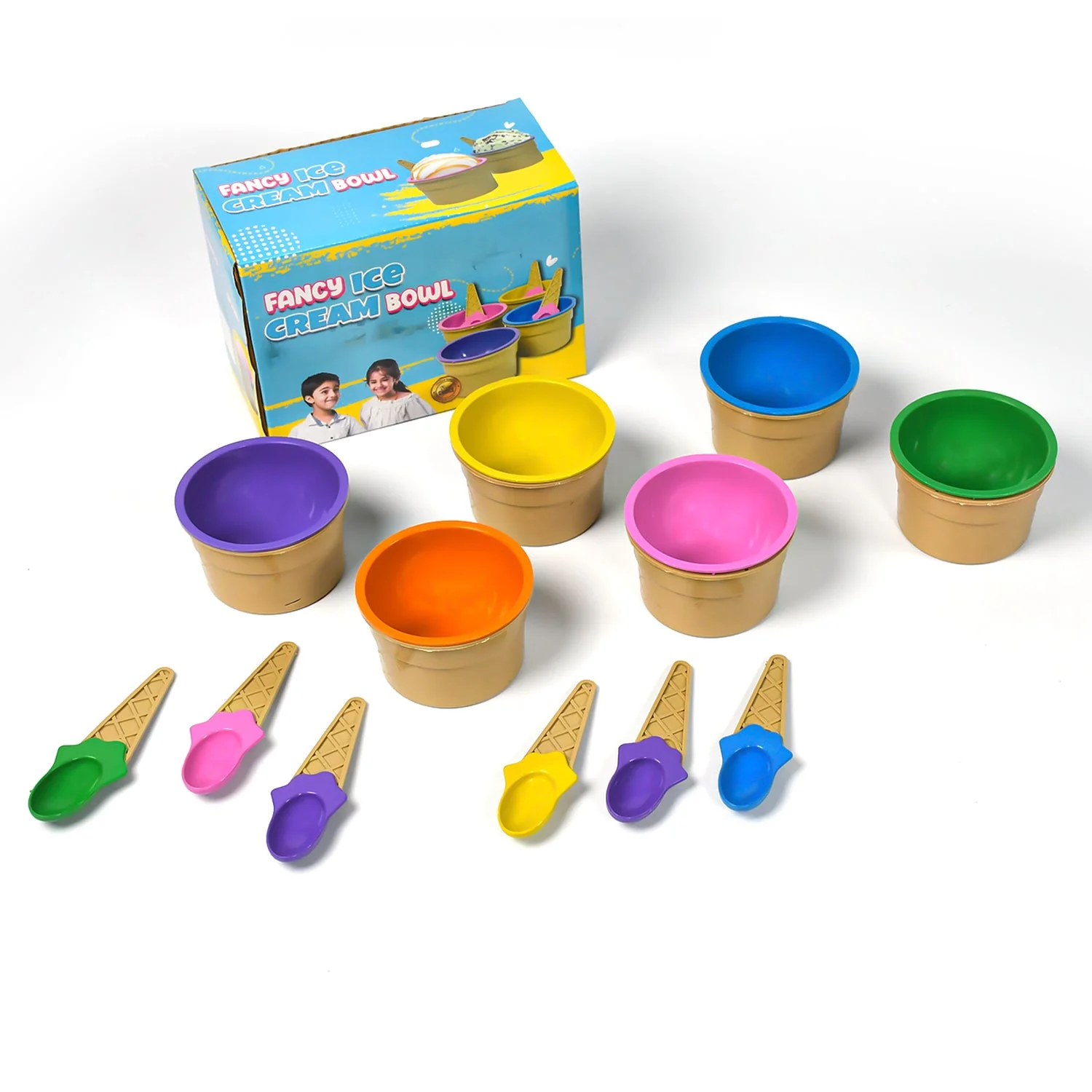 Premium Ice Cream Waffle Spoon Bowl Set (6-Piece , Color Box) - Image 6