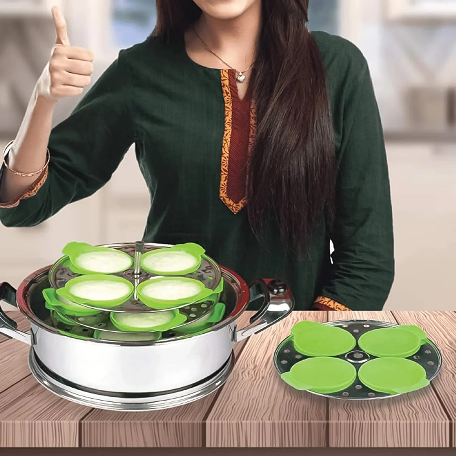Idli Maker Cups Food-Grade Silicone Non-Stick Idli/ Dhokla/ Egg Poacher (4 Pcs) - Image 3