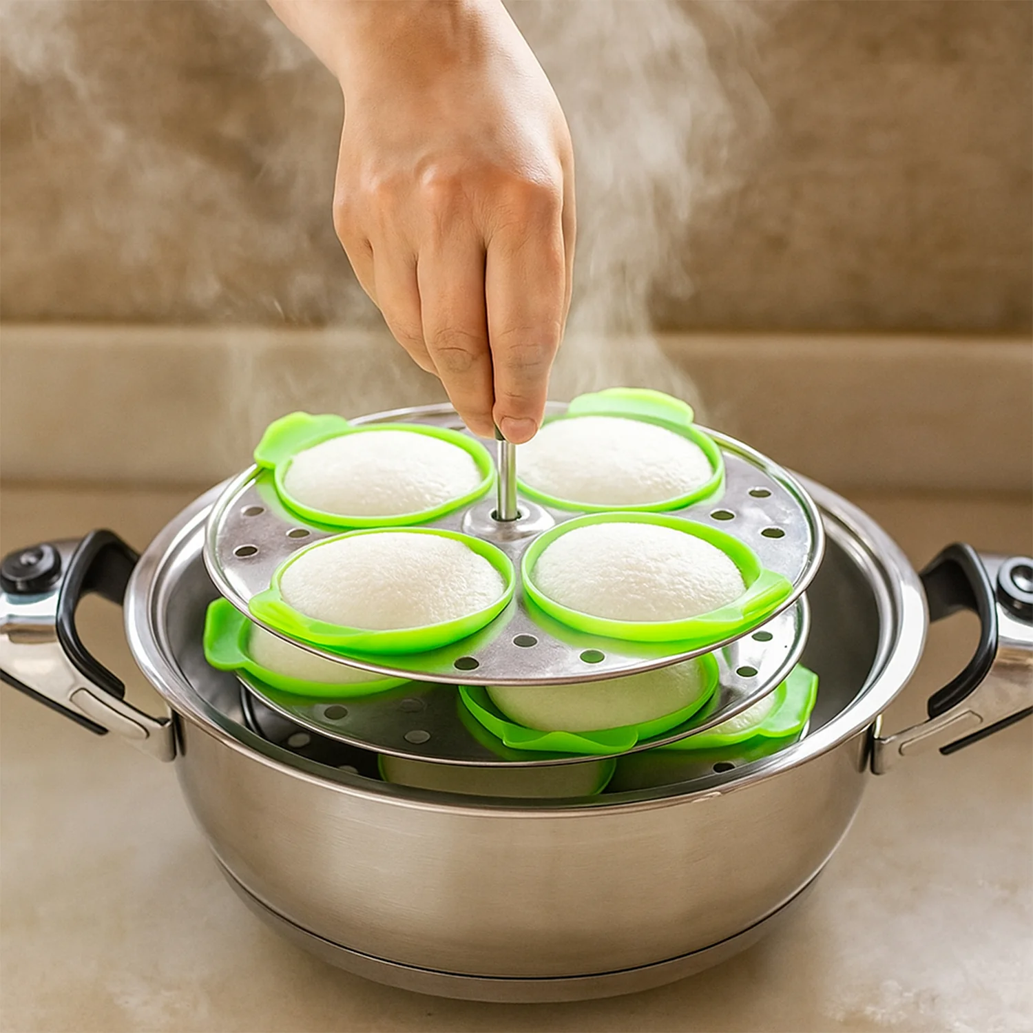 Idli Maker Cups Food-Grade Silicone Non-Stick Idli/ Dhokla/ Egg Poacher (4 Pcs) - Image 4