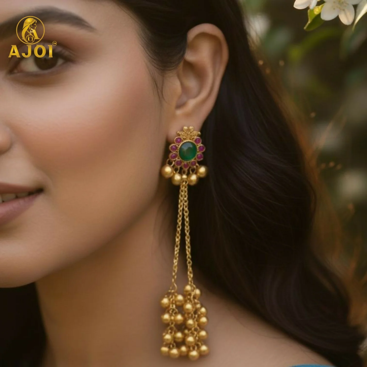Imperial Kashmiri-Inspired Gold-Plated Ear Cuff Chain Earrings - Image 2