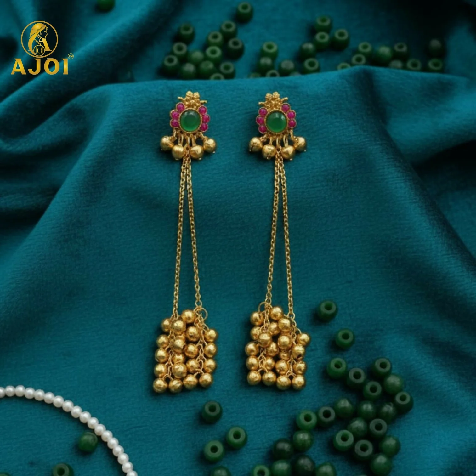 Imperial Kashmiri-Inspired Gold-Plated Ear Cuff Chain Earrings - Image 4
