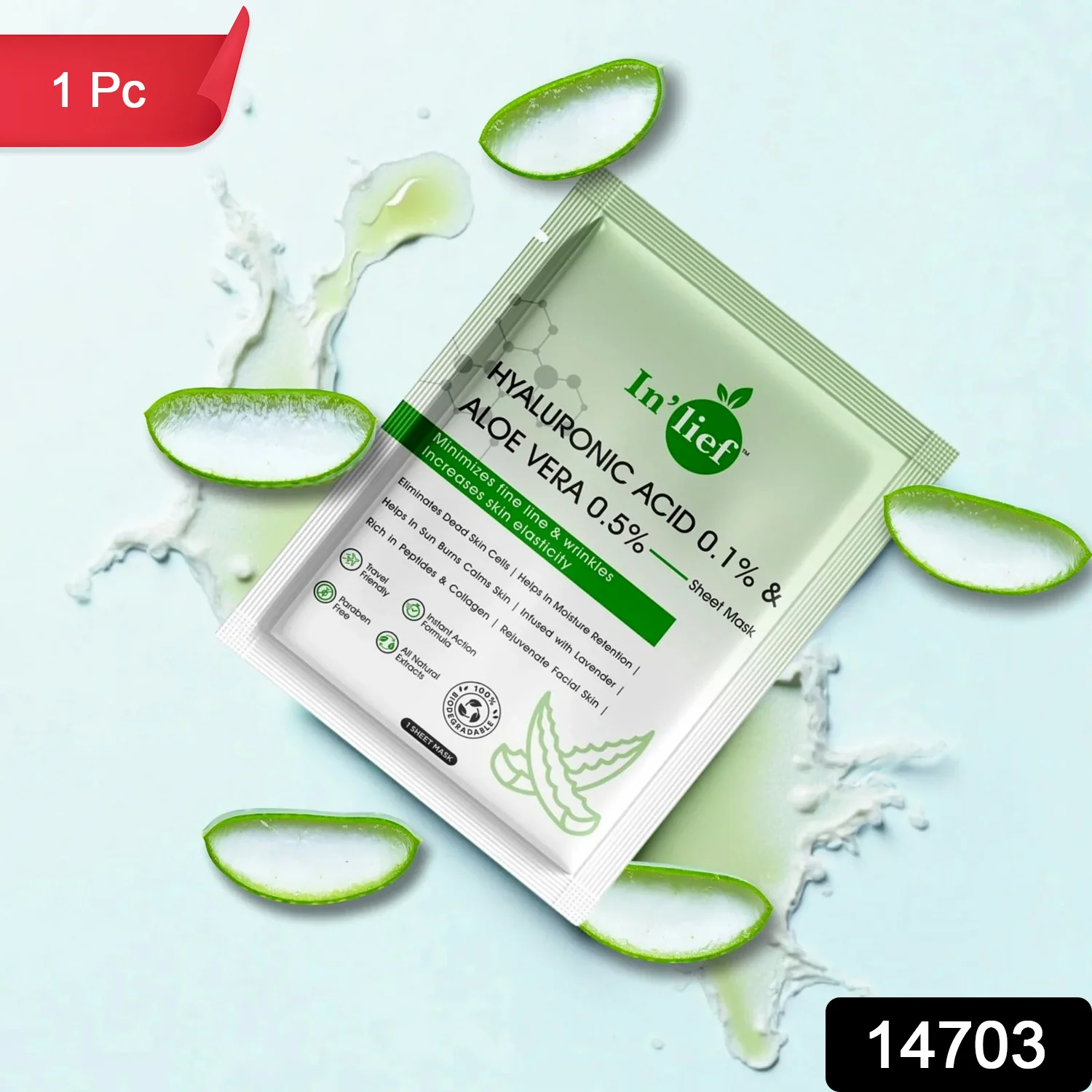 In’lief Hyaluronic Acid 0.1% & Aloe Vera 0.5% Hydrating Facial mask (1 Pc) - Image 2