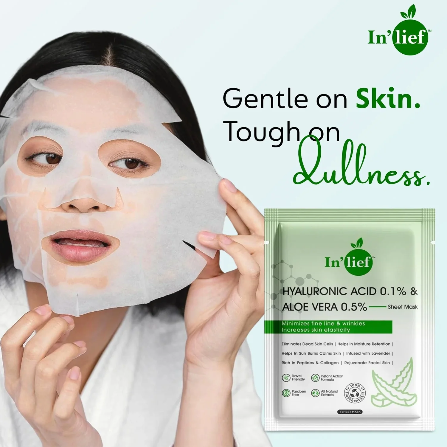 In’lief Hyaluronic Acid 0.1% & Aloe Vera 0.5% Hydrating Facial mask (1 Pc) - Image 4