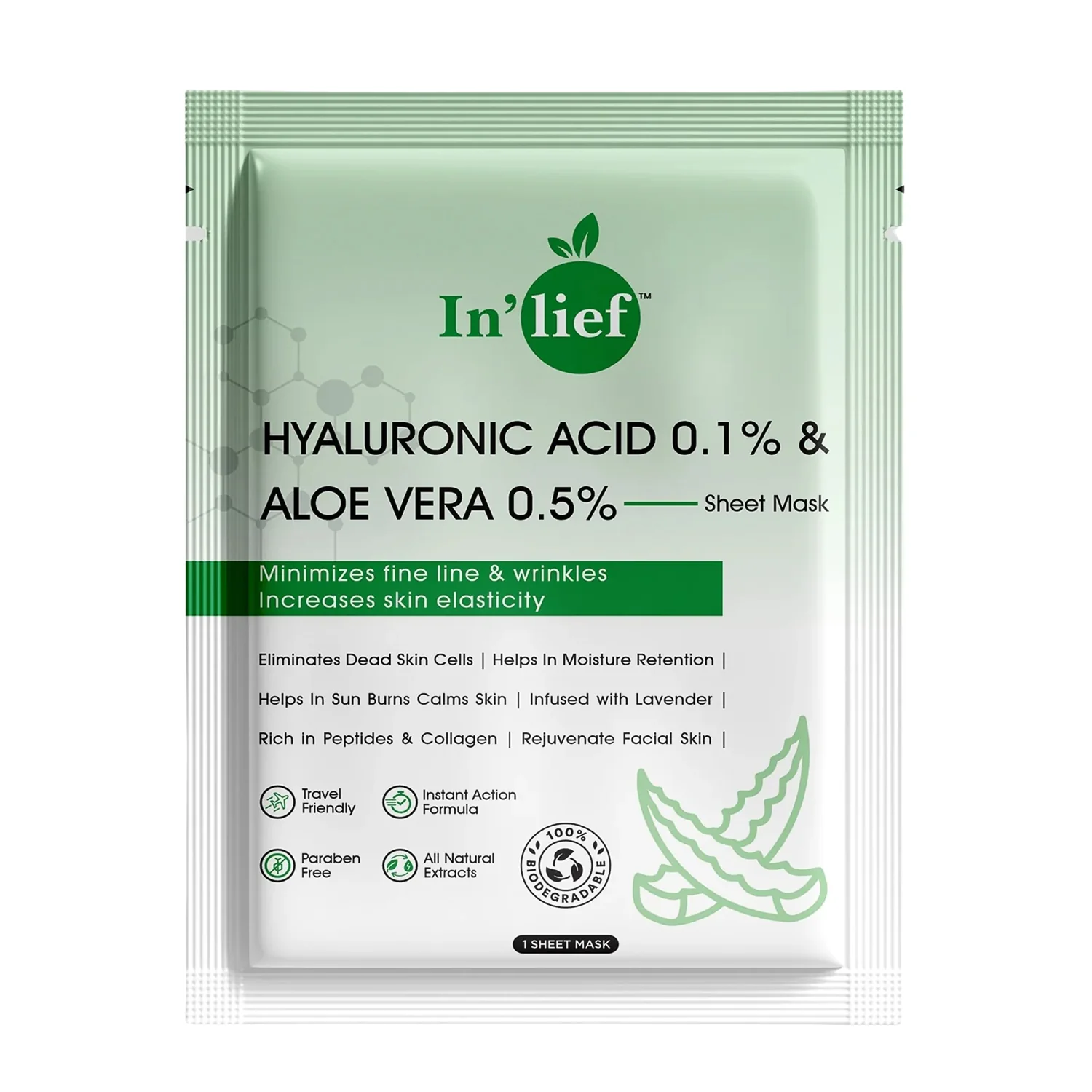 In’lief Hyaluronic Acid 0.1% & Aloe Vera 0.5% Hydrating Facial mask (1 Pc) - Image 5