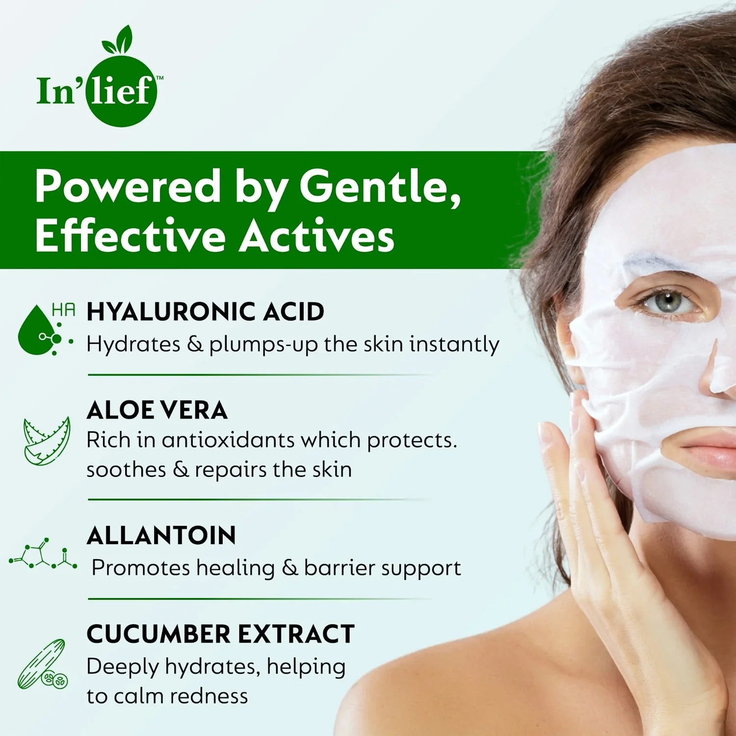 In’lief Hyaluronic Acid 0.1% & Aloe Vera 0.5% Hydrating Facial mask (1 Pc) - Image 6