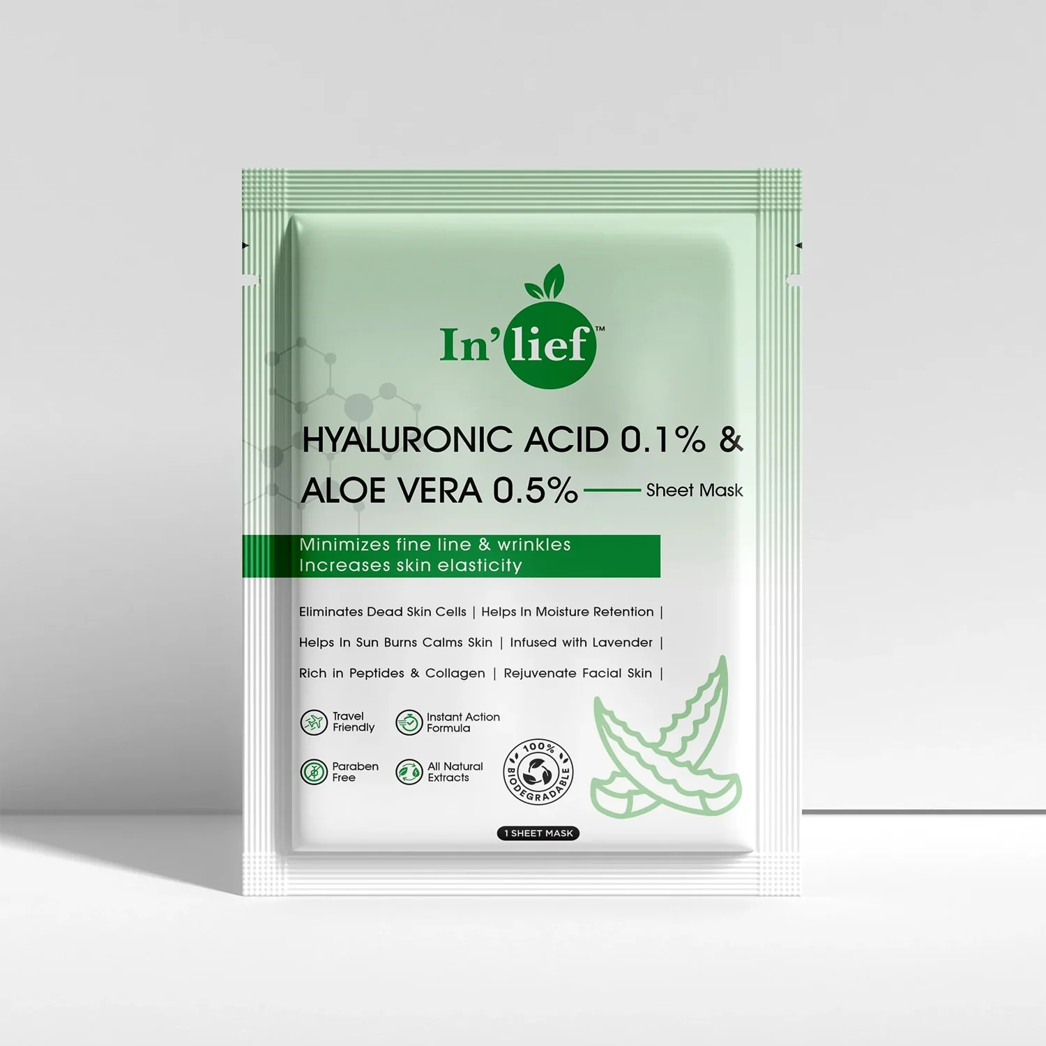 In’lief Hyaluronic Acid 0.1% & Aloe Vera 0.5% Hydrating Facial mask (1 Pc) - Image 7