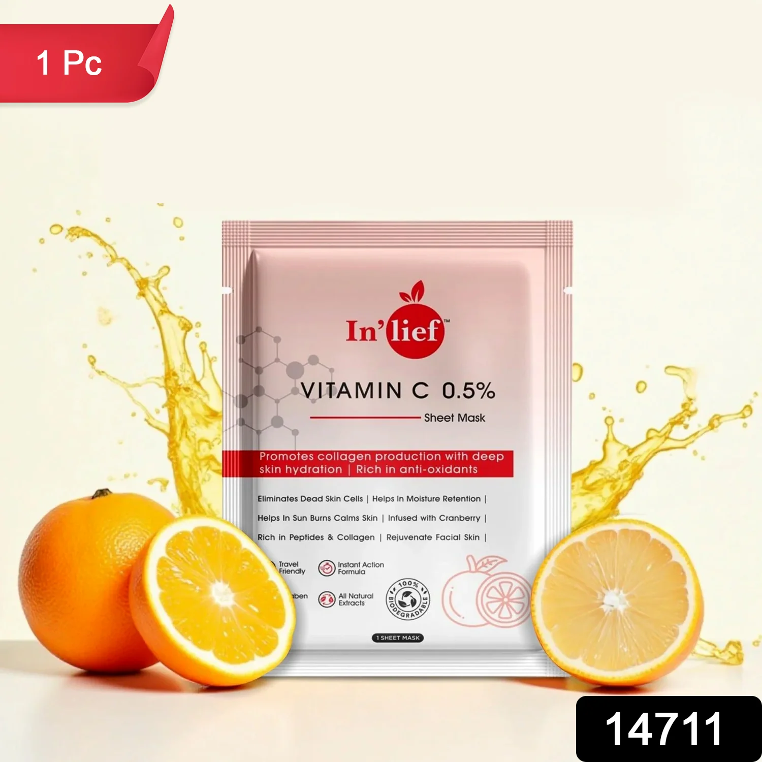 In’lief Vitamin C 0.5% Hydrating & Brightening Facial Sheet Mask (1 Pc) - Image 2