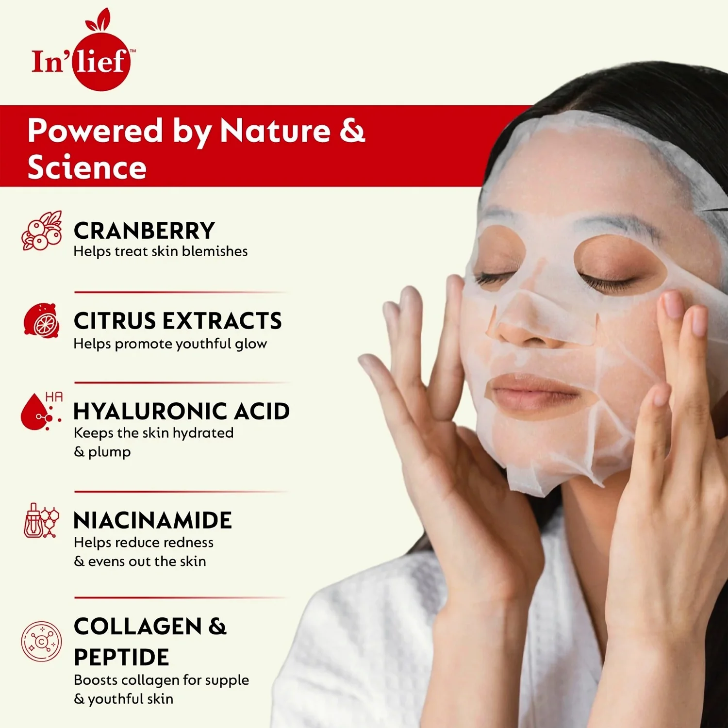 In’lief Vitamin C 0.5% Hydrating & Brightening Facial Sheet Mask (1 Pc) - Image 3