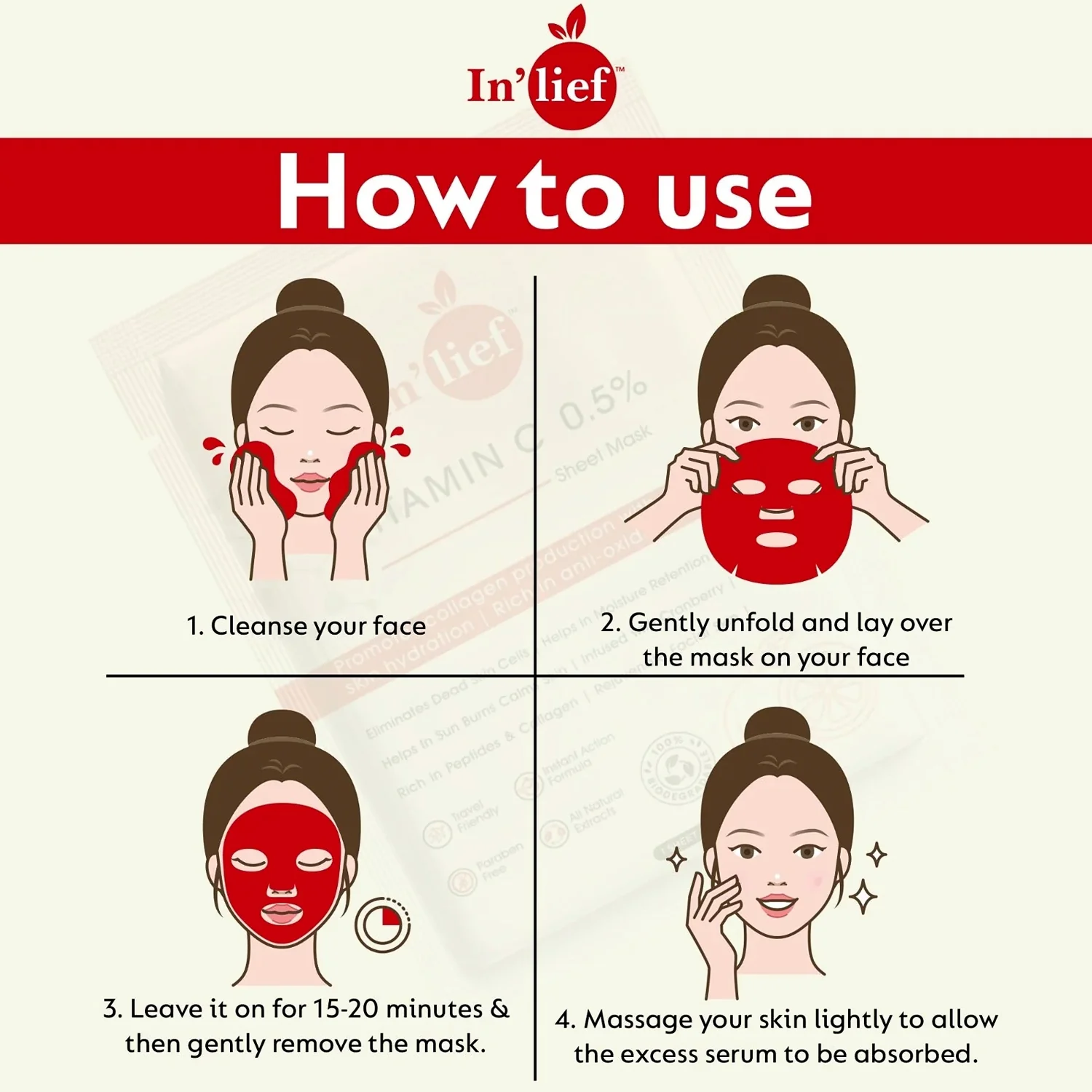 In’lief Vitamin C 0.5% Hydrating & Brightening Facial Sheet Mask (1 Pc) - Image 4