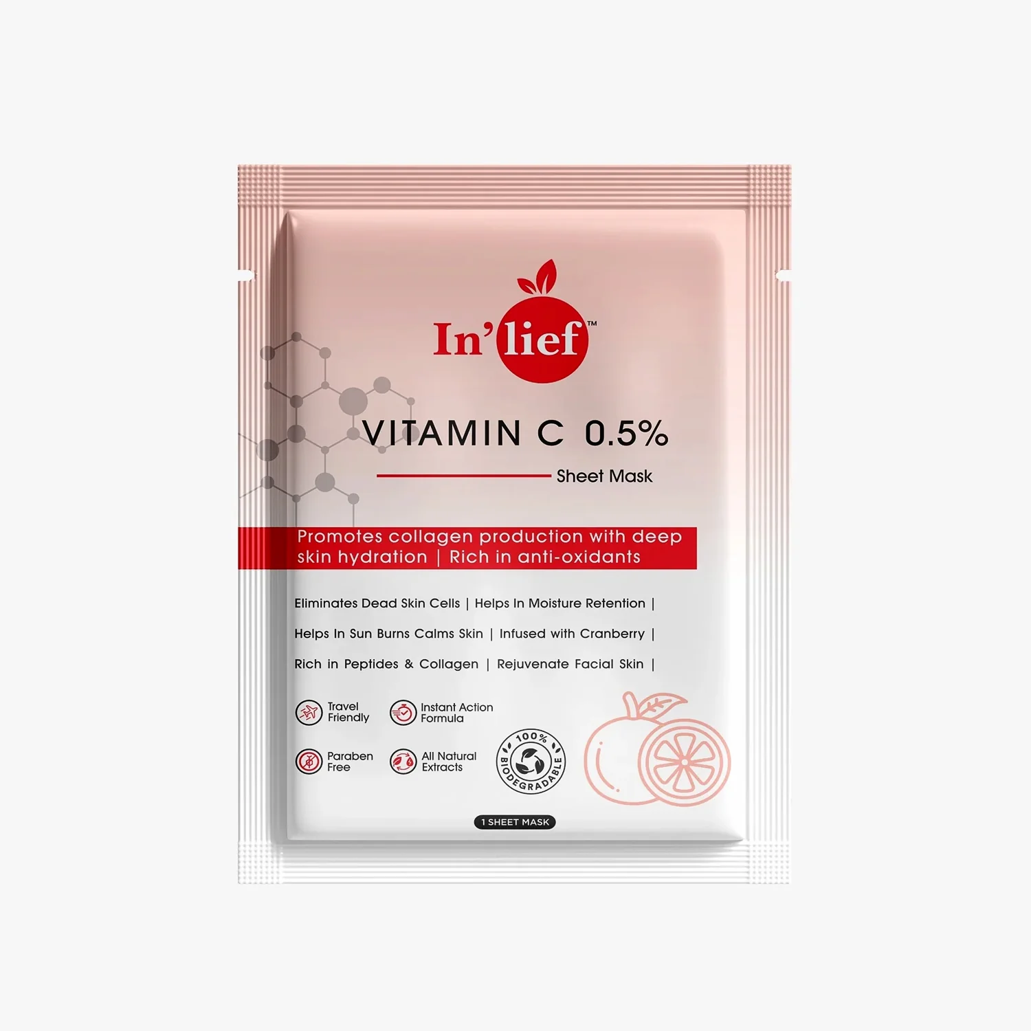 In’lief Vitamin C 0.5% Hydrating & Brightening Facial Sheet Mask (1 Pc) - Image 5