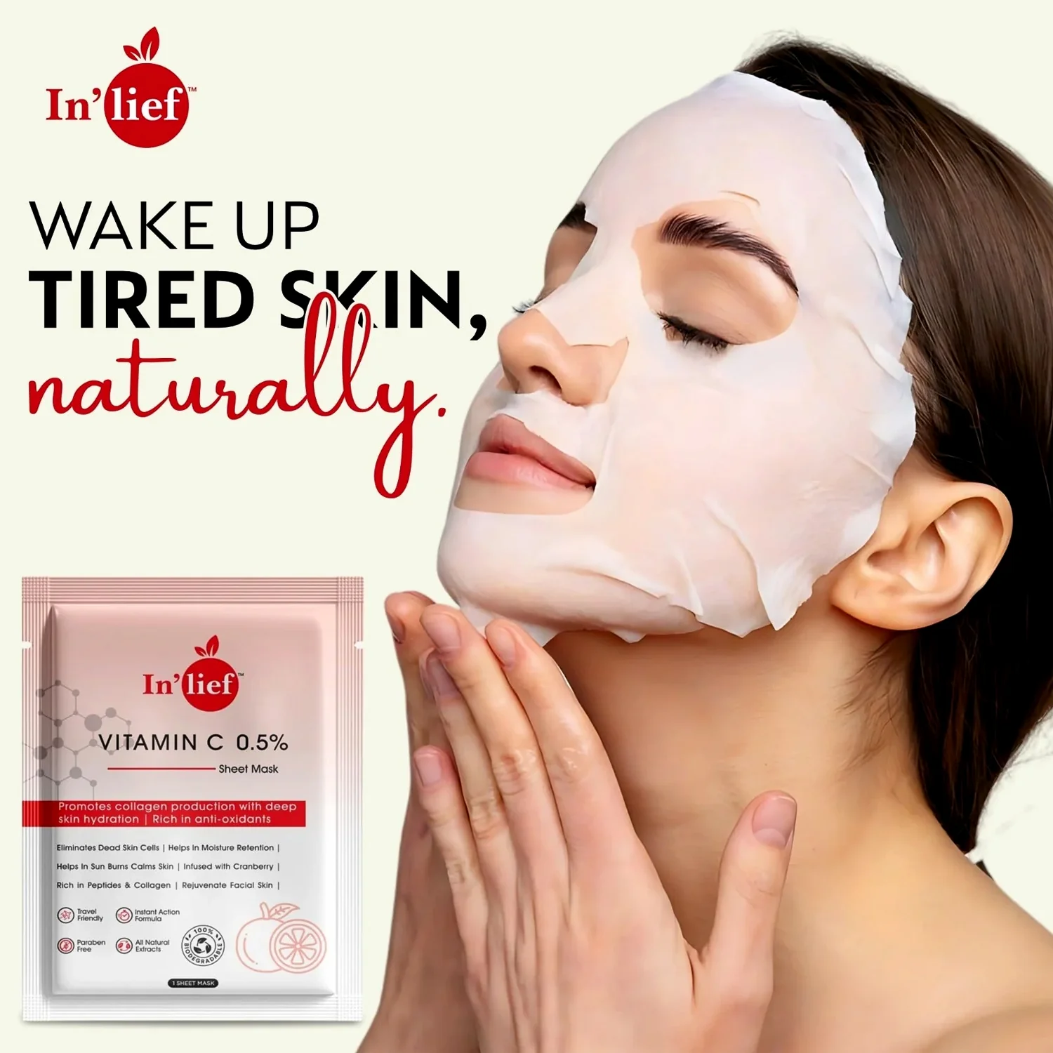 In’lief Vitamin C 0.5% Hydrating & Brightening Facial Sheet Mask (1 Pc) - Image 6