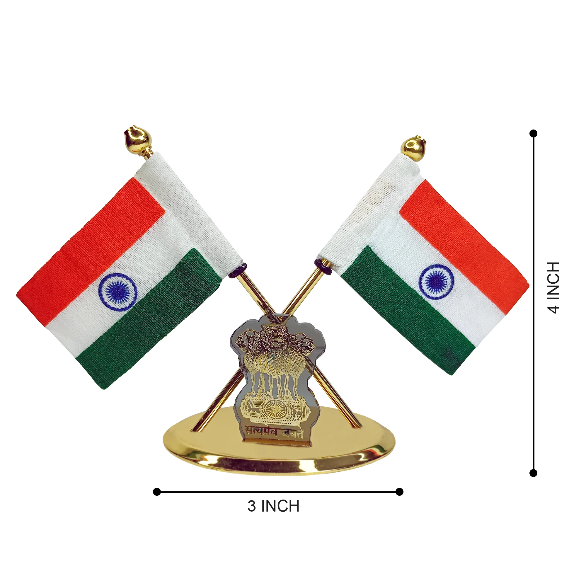 Indian Flag Table Stand with Dual Flags and National Emblem - Desk Decor for Patriotic Spaces - Image 3
