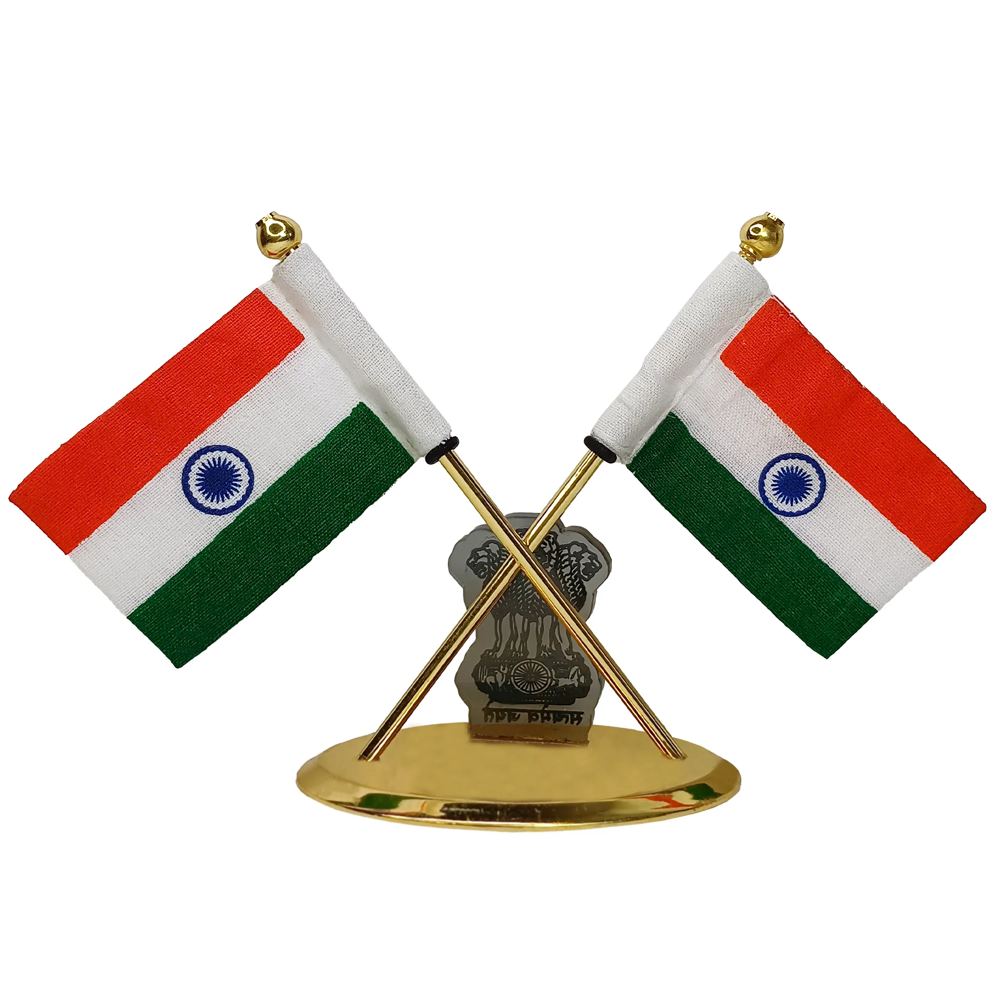 Indian Flag Table Stand with Dual Flags and National Emblem - Desk Decor for Patriotic Spaces - Image 4