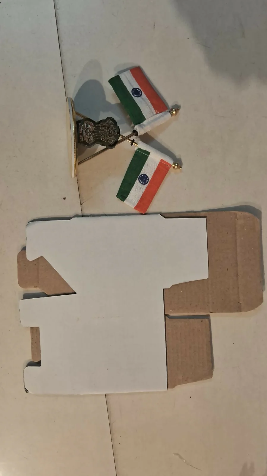 Indian Flag Table Stand with Dual Flags and National Emblem - Desk Decor for Patriotic Spaces - Image 5