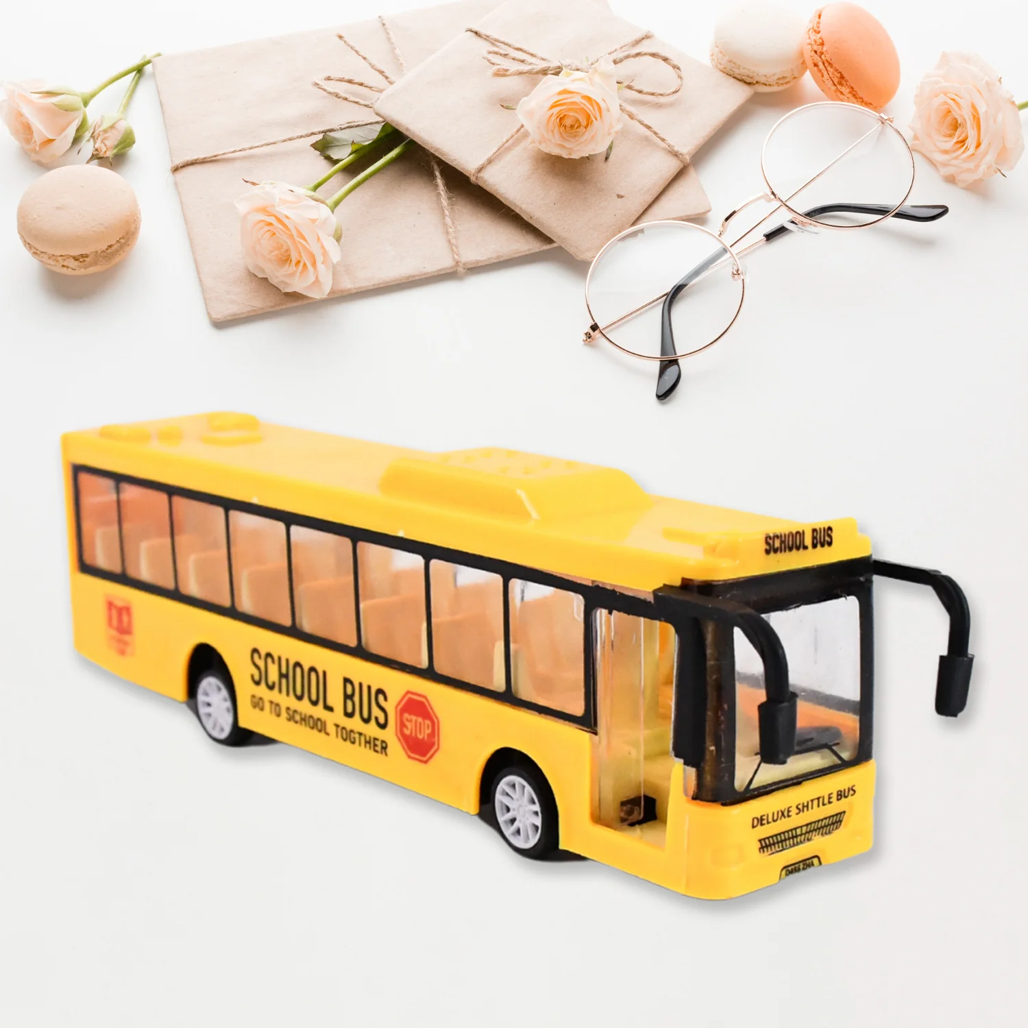 Inertia Bus Toys , High Simulation Yellow Fine Details Mini Bus - Image 3
