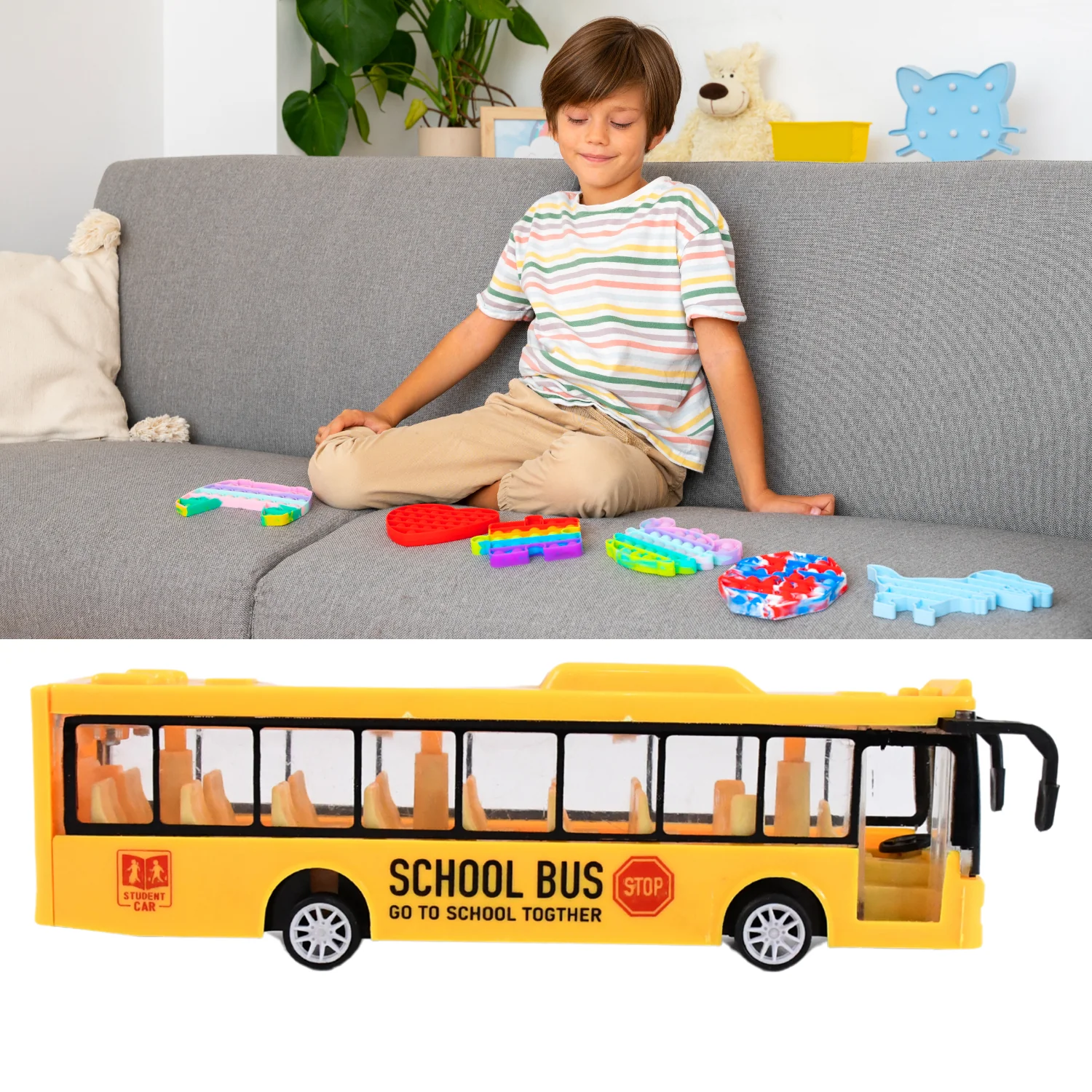 Inertia Bus Toys , High Simulation Yellow Fine Details Mini Bus - Image 6