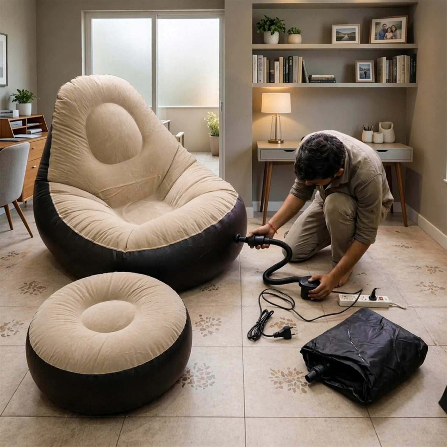 Inflatable Air Sofa Chair Set (1 Set, 100x100x73 + 55x55x30 Cm) - Image 5
