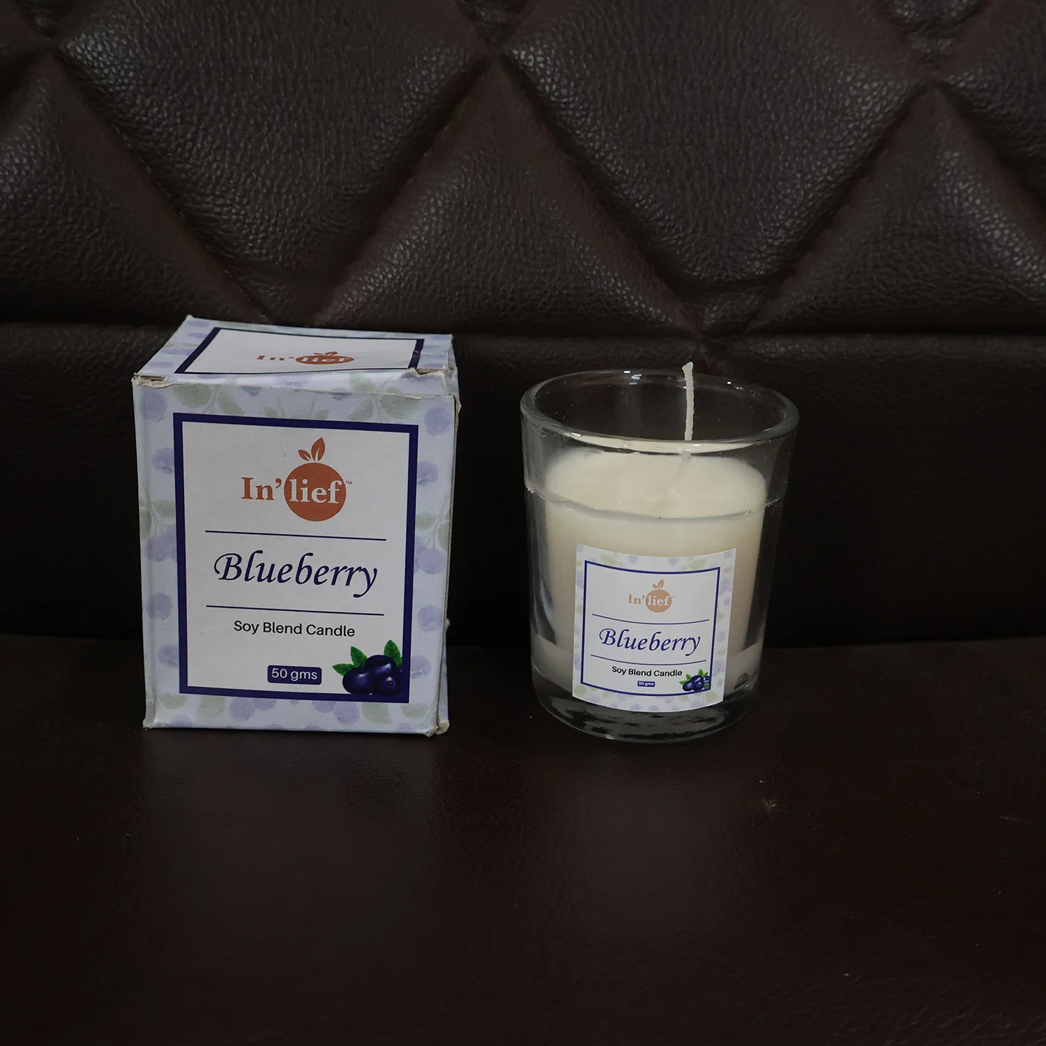 In'lief  Blueberry Soy-Blend Votive Candle Glass – 50 gm (1 Pc) - Image 9