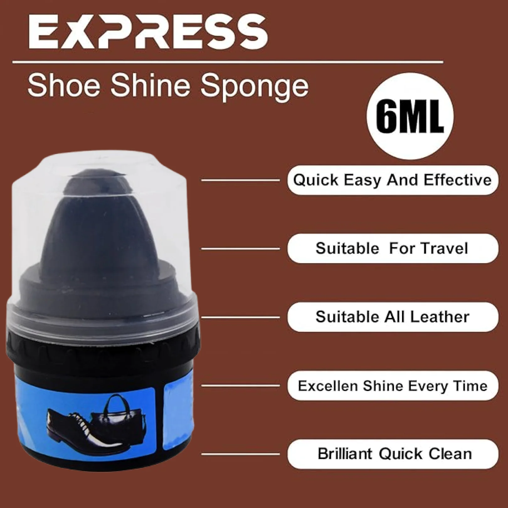 Instant Shoe Shine Sponge with Liquid Polish (1 Pc) - Image 2