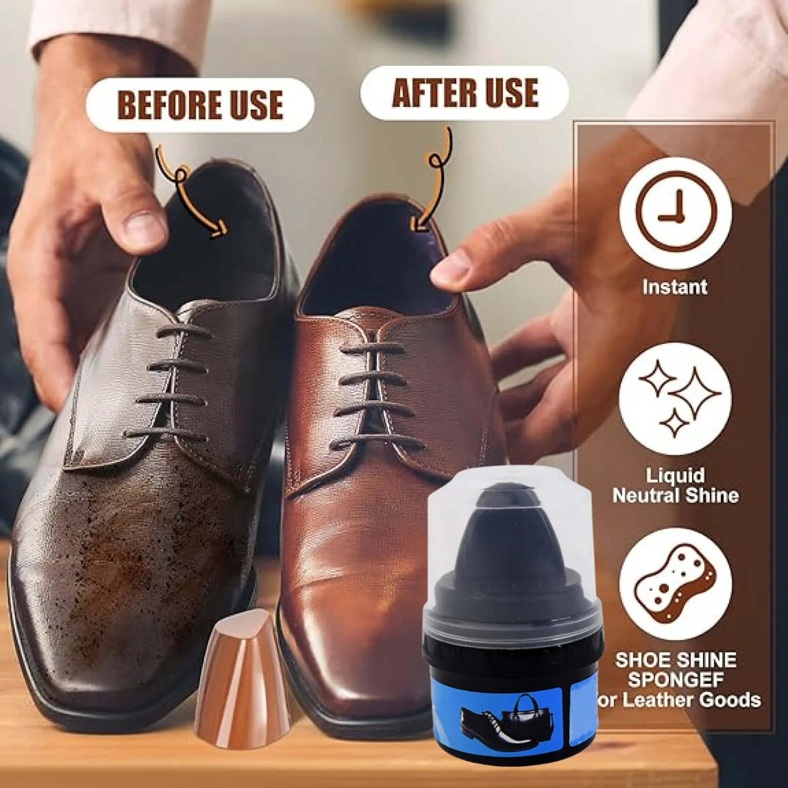 Instant Shoe Shine Sponge with Liquid Polish (1 Pc) - Image 3