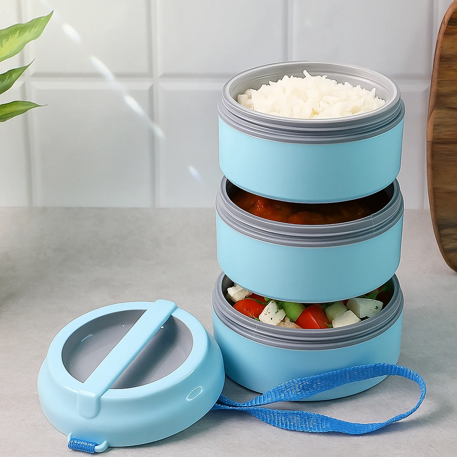 3 Layer Insulated Lunch Box Set with Handle & Strap - (Set) - Image 7