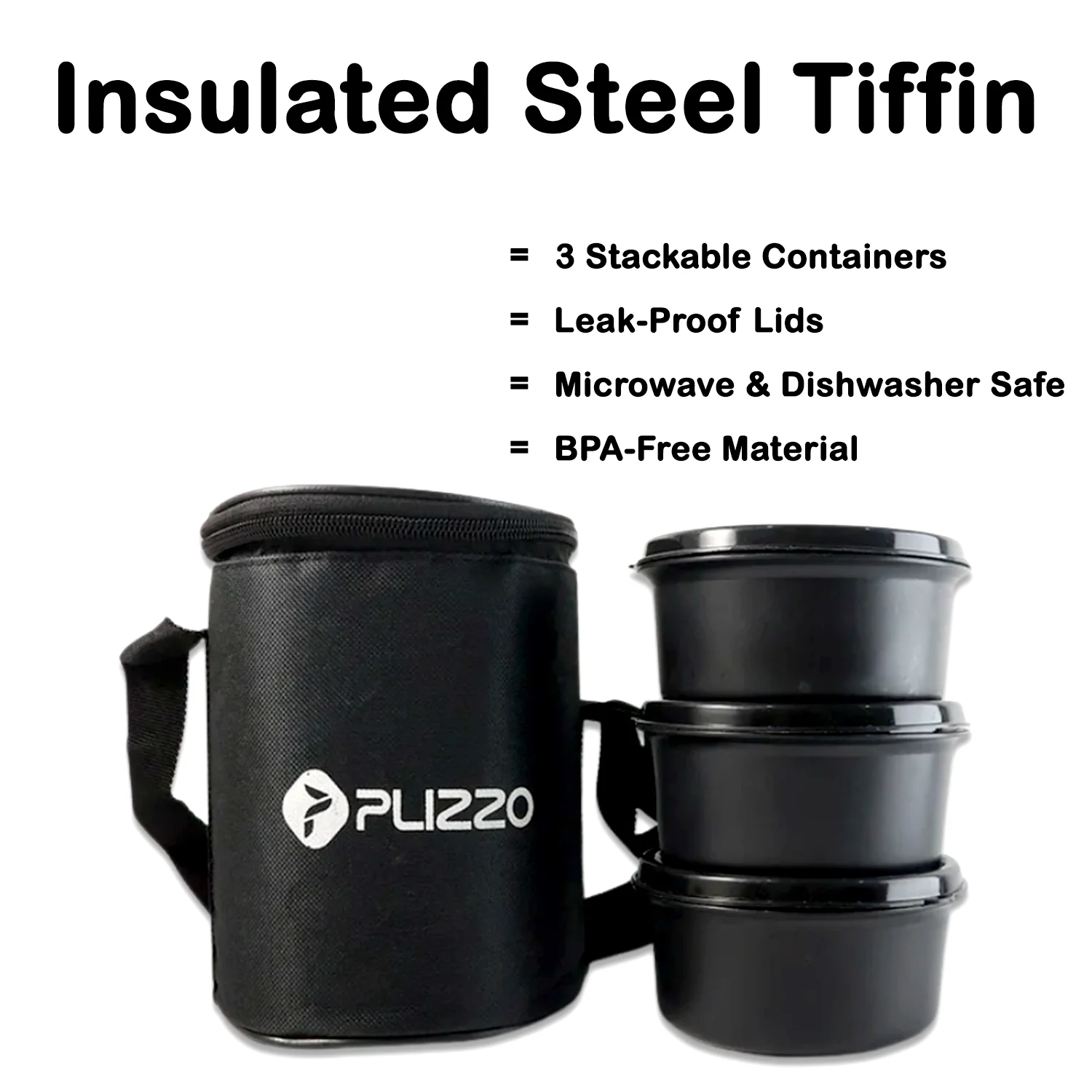 Insulated Stainless Steel Tiffin Lunch Box Set with Carry Bag (1 Set) - Image 4