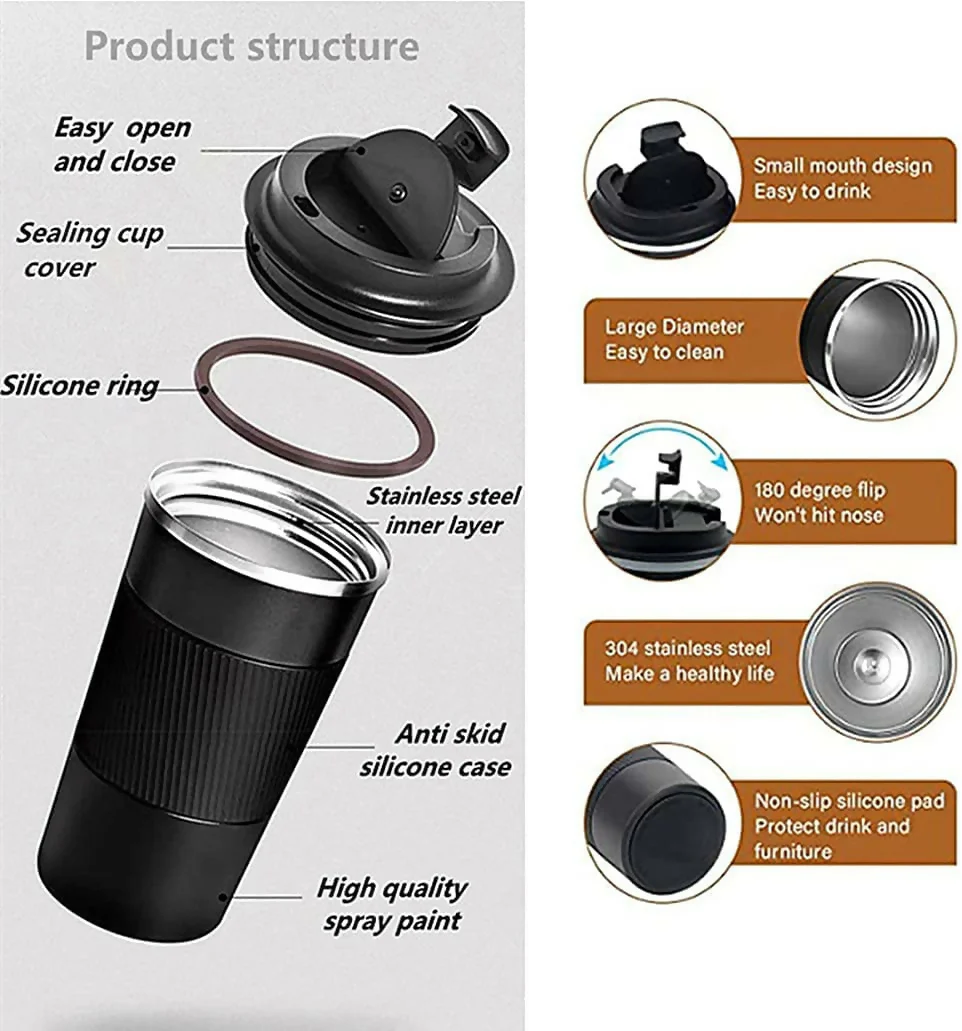 Insulated Travel Coffee Mug with Leakproof Lid and Grip Sleeve 1 Pc - Image 7