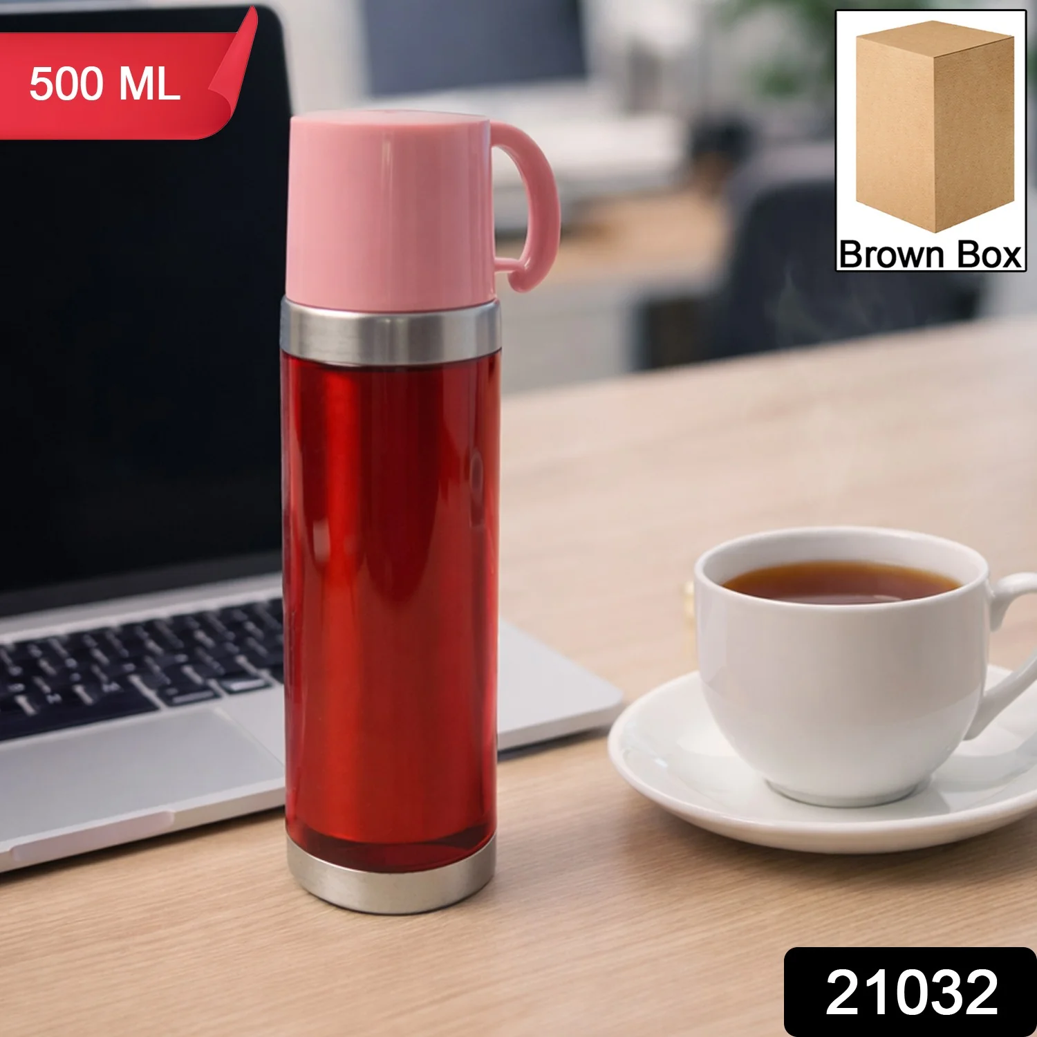 Insulated Travel Mug Bottle with Handle Lid (500 ML) - Image 2