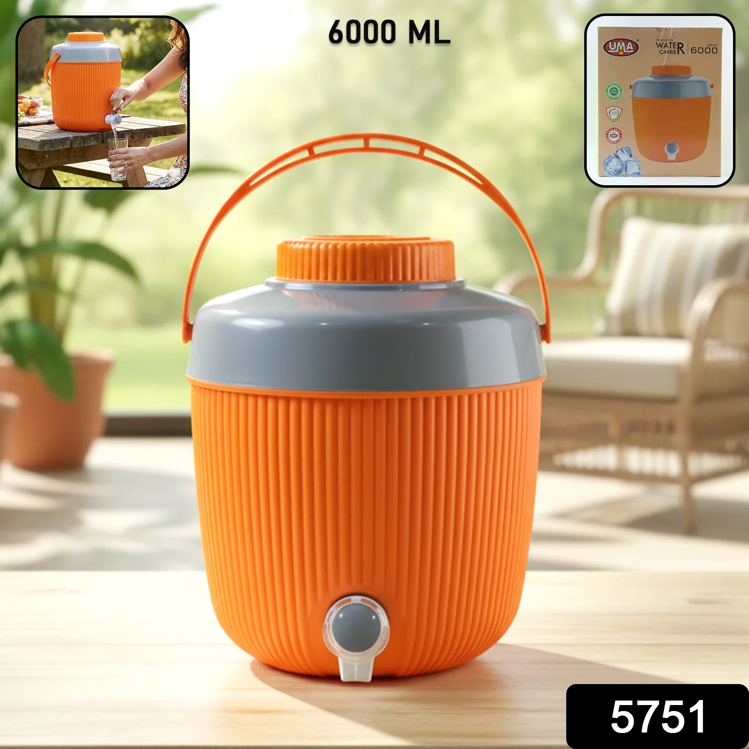 Insulated Plastic Water Jug with Tap for Home & Travel (6000 ML) - Image 2