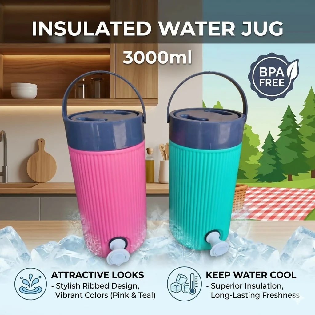 Insulated Water Jug with Tap – BPA Free Leak-Proof Cool Water Dispenser with Handle (3000 Ml) - Image 2
