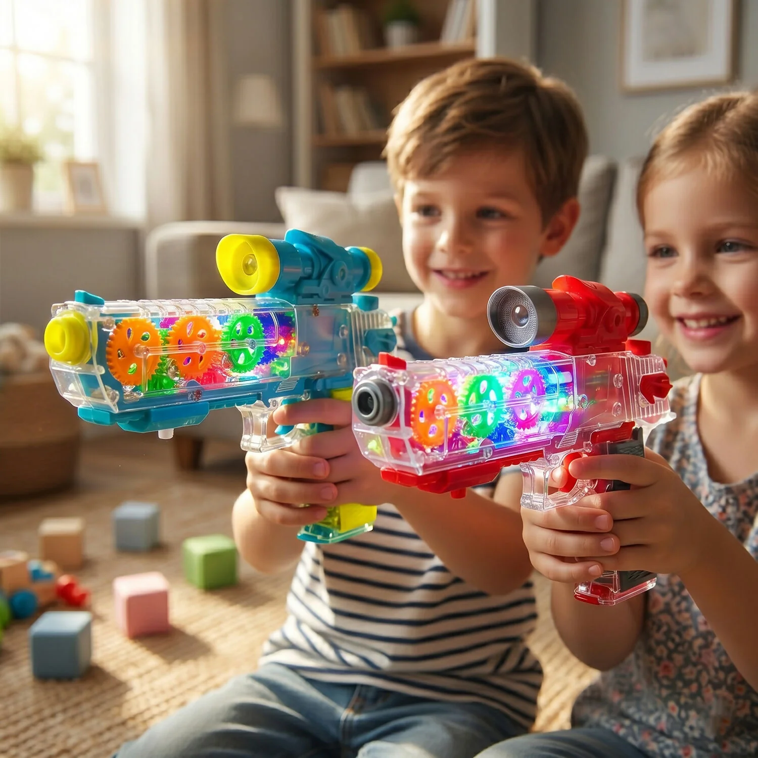Interactive Light & Sound Transparent Gear Toy Gun with LED Lights and Sound Effects (Colour May Very) - Image 6