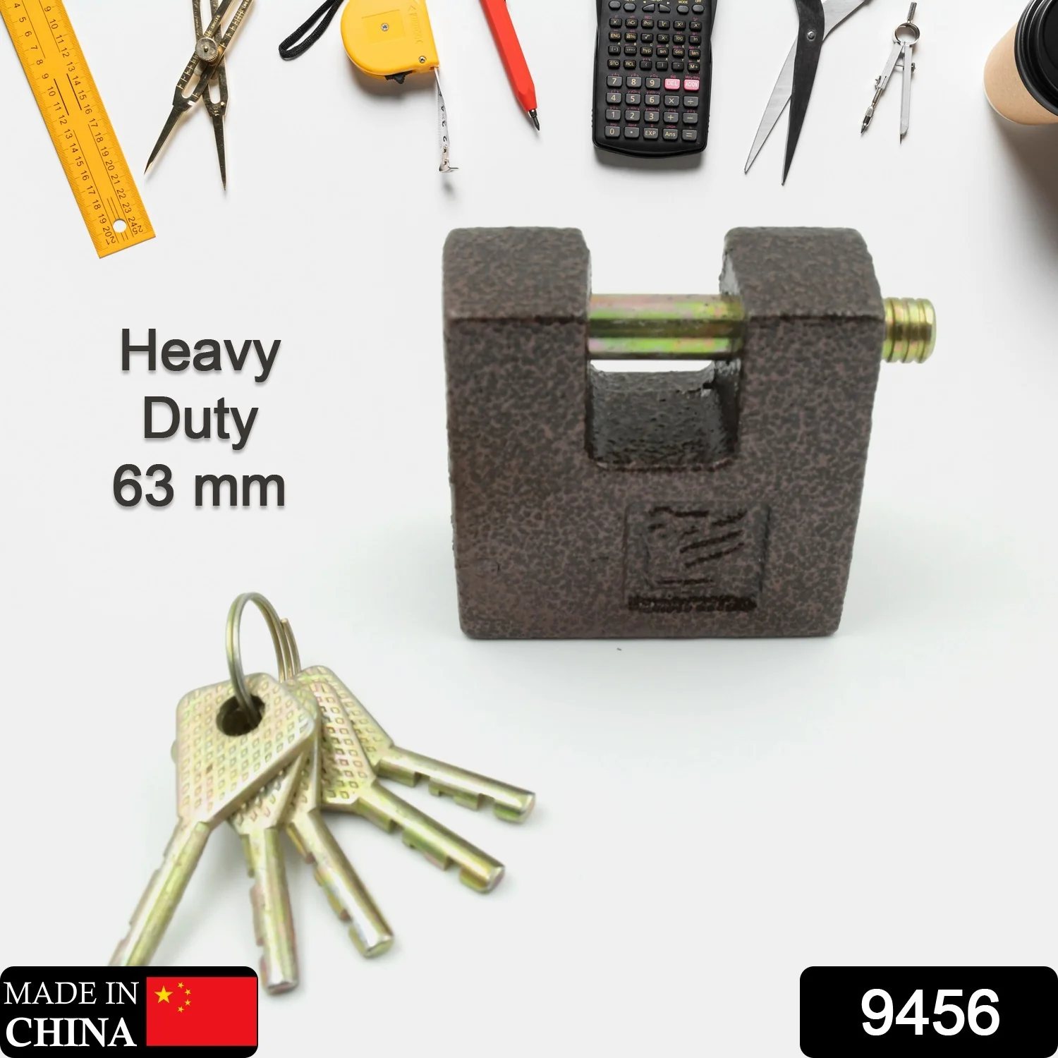 Iron lock, Brass Core and Thickened Spray Black Iron Door Lock With 5 pc Keys for Home Dormitory, Waterproof Antirust Anti-theft locks Outdoor Gate Shed Locks Warehouse Big Iron Door Drawer Lock (63 mm ) - Image 2