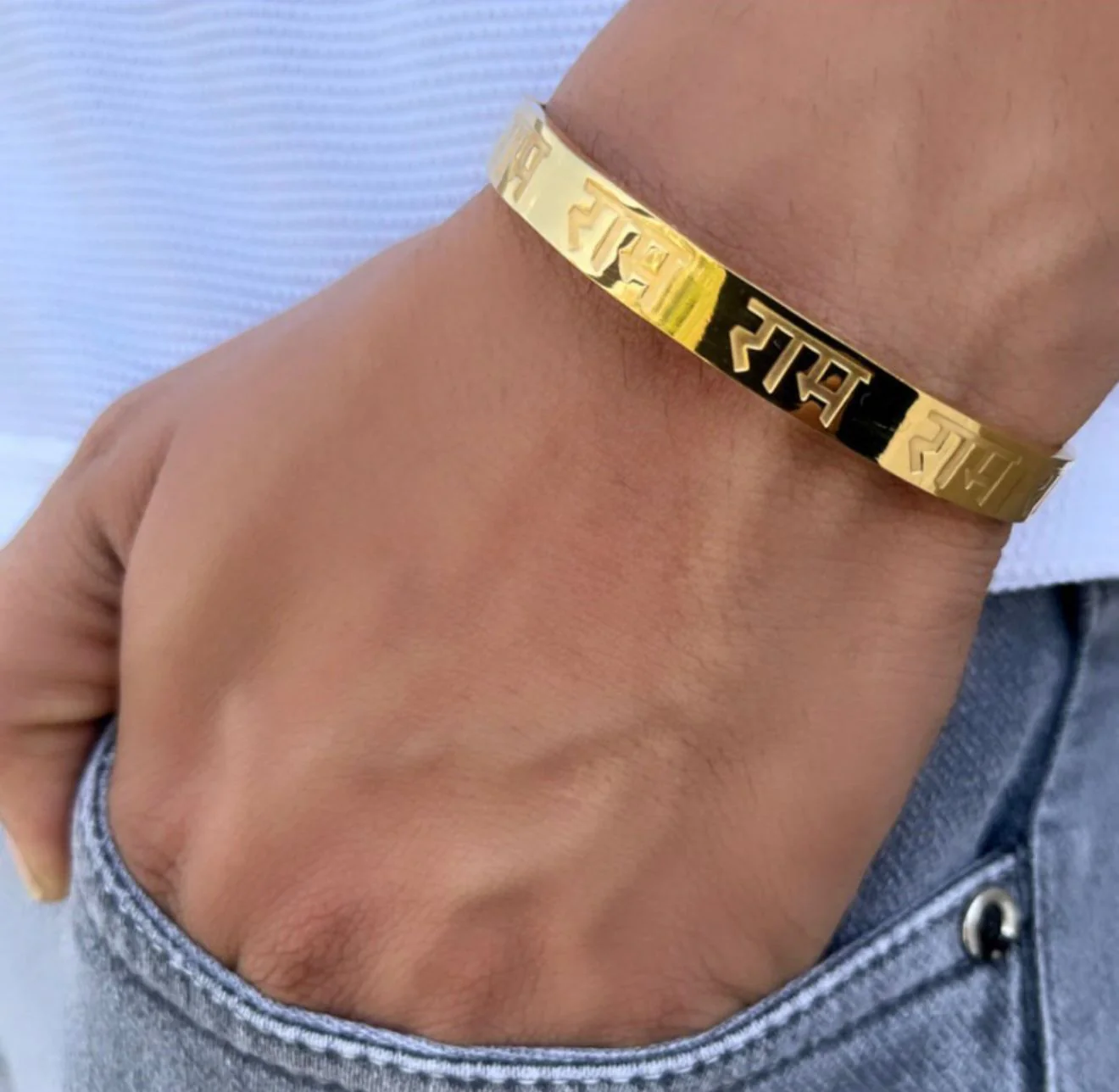 Jay Shree Ram Gold-Plated Stainless Steel Men's  Bracelet - Image 4