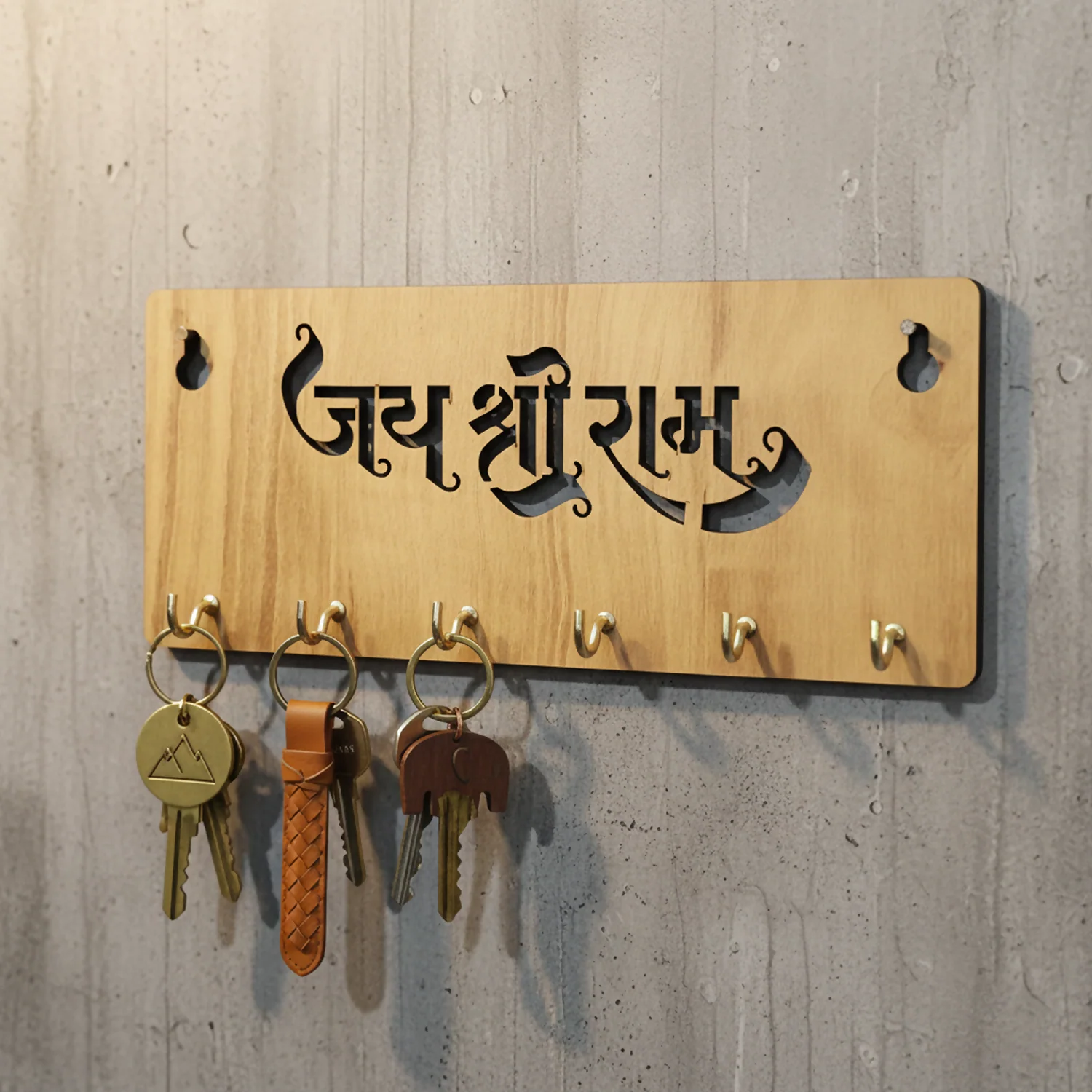 Jay Shree Ram Wooden Key Holder for Wall – Handcrafted MDF Wall Key Organizer | Spiritual Home Décor - Image 2