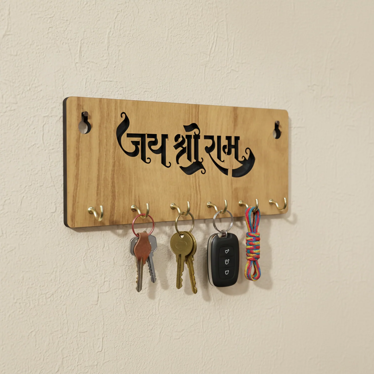 Jay Shree Ram Wooden Key Holder for Wall – Handcrafted MDF Wall Key Organizer | Spiritual Home Décor - Image 3