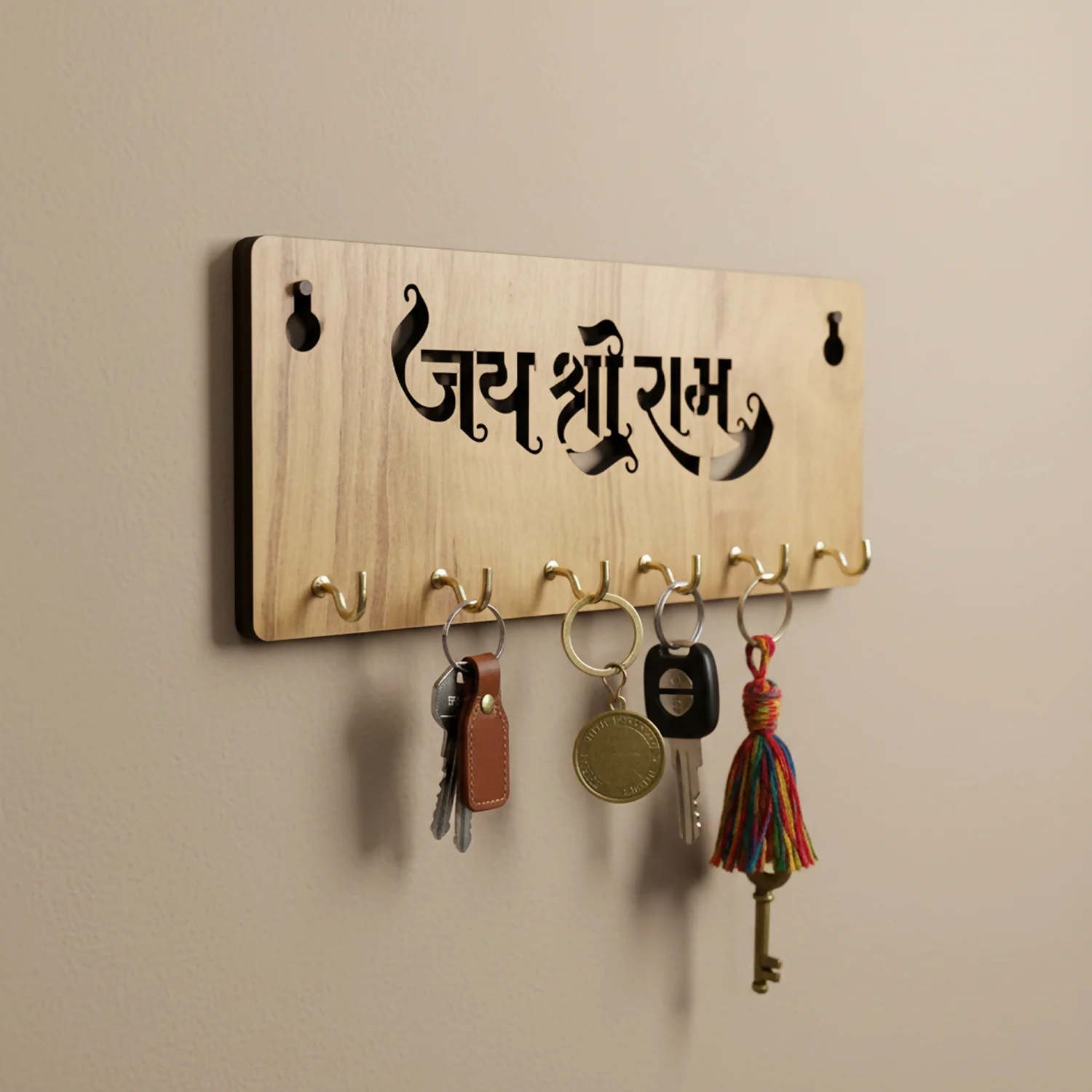 Jay Shree Ram Wooden Key Holder for Wall – Handcrafted MDF Wall Key Organizer | Spiritual Home Décor - Image 4