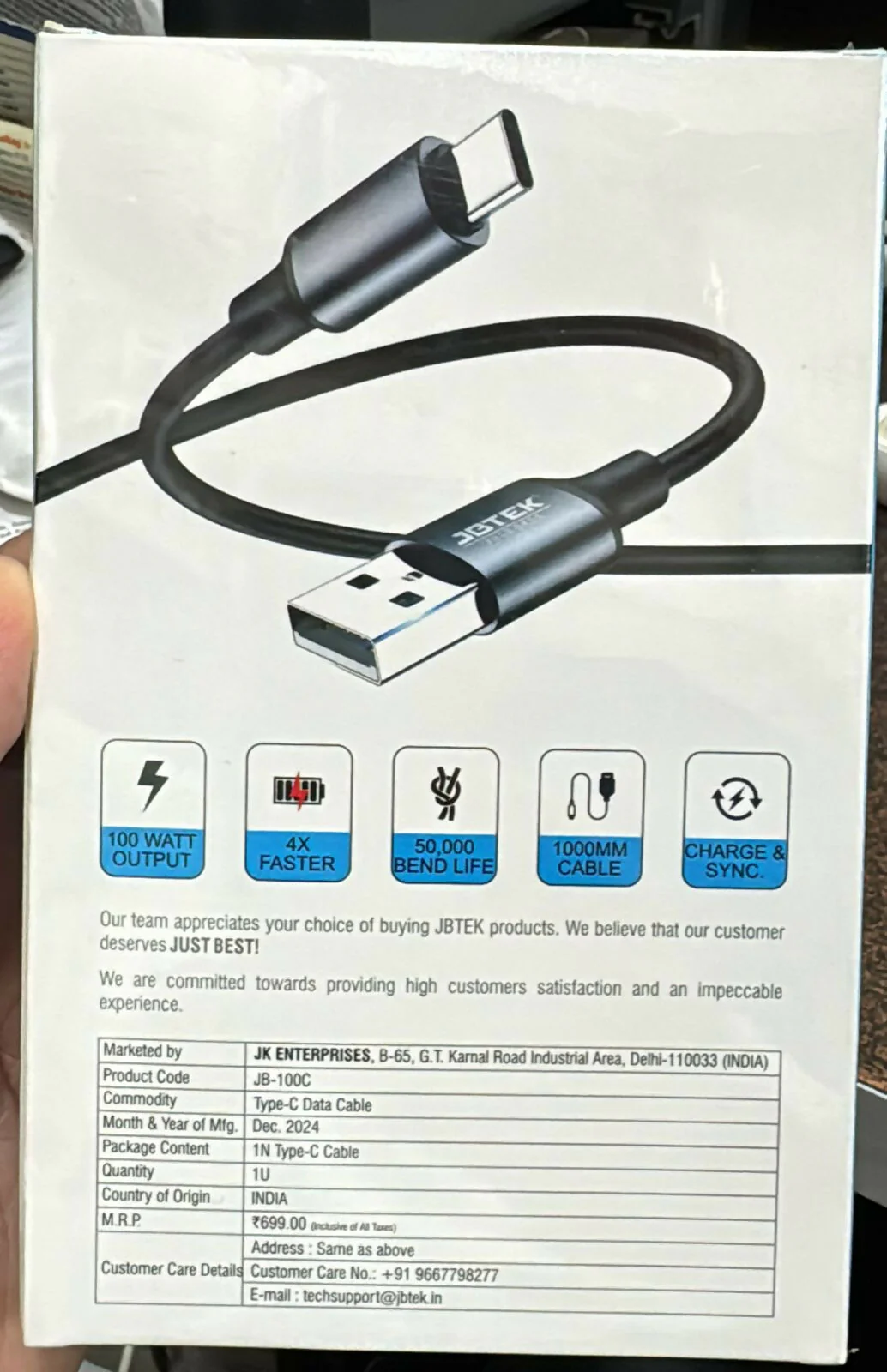 JB-100C 100W TYPE C CABLE JBTEK - Image 4