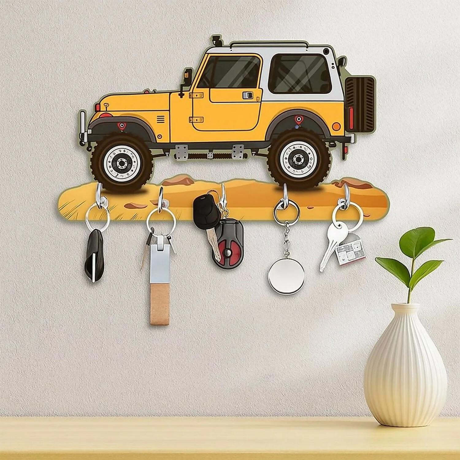 Jeep Design Wooden Key Holder with 5 Hooks Decorative Wall Key Stand for Home - Image 3