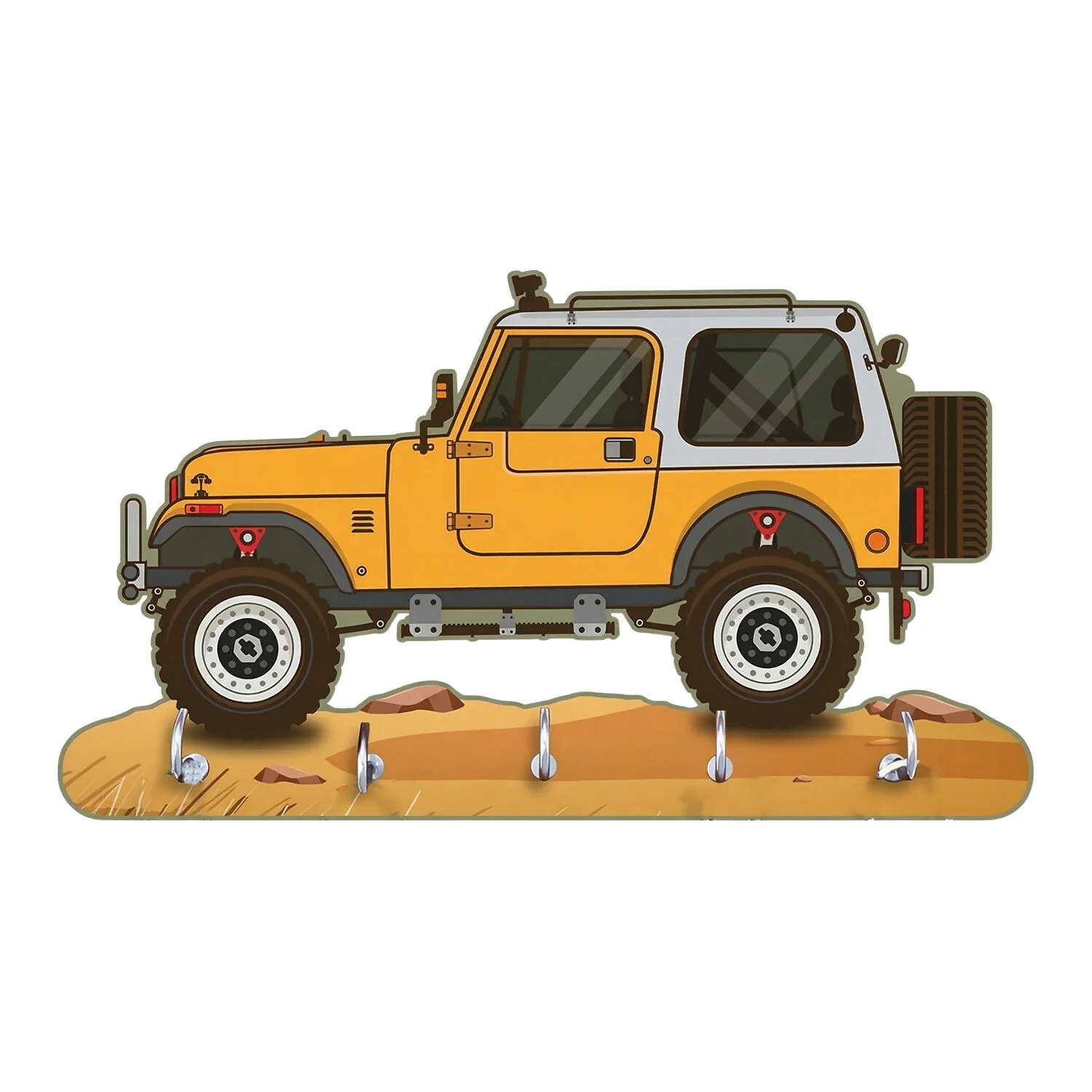 Jeep Design Wooden Key Holder with 5 Hooks Decorative Wall Key Stand for Home - Image 5