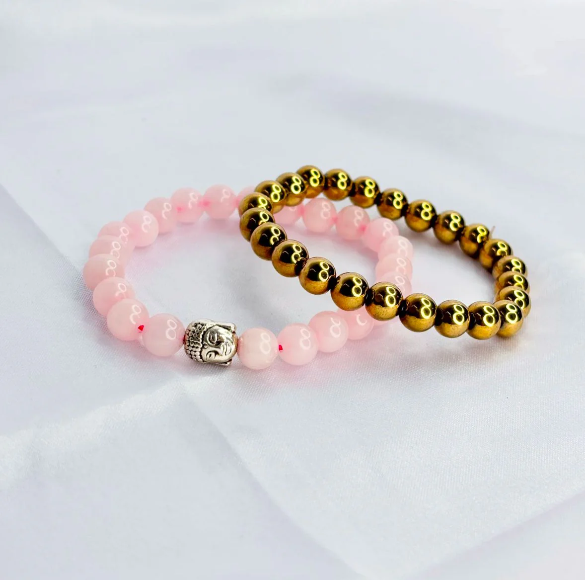 Reiki Crystal Products Natural Rose Quartz Bracelet With Buddha Head (2 pc set) - Image 4