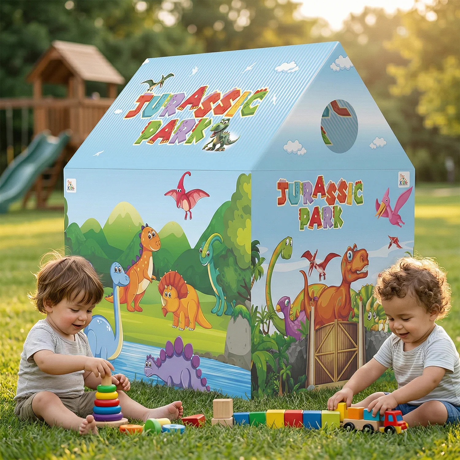 Jurassic Park Theme Foldable Kids Play Tent House with Pipe Frame Structure - Image 2